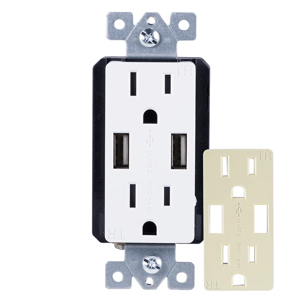 GE UltraPro 2-Outlet, 2-USB in-Wall Receptacle, White/Light Almond, 15A - 40405 - Image 6