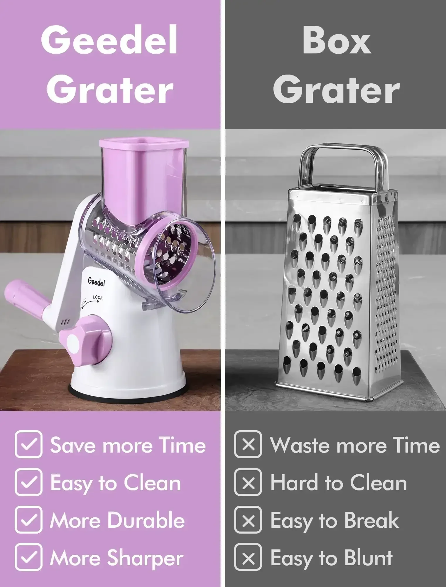 Geedel Rotary Cheese Grater, Kitchen Grater Vegetable Slicer with 3 Interchangeable Blades, Powerful Suction, Dishwasher Safe, Easy to Clean Grater for Vegetable, Fruit, Nuts - Image 19