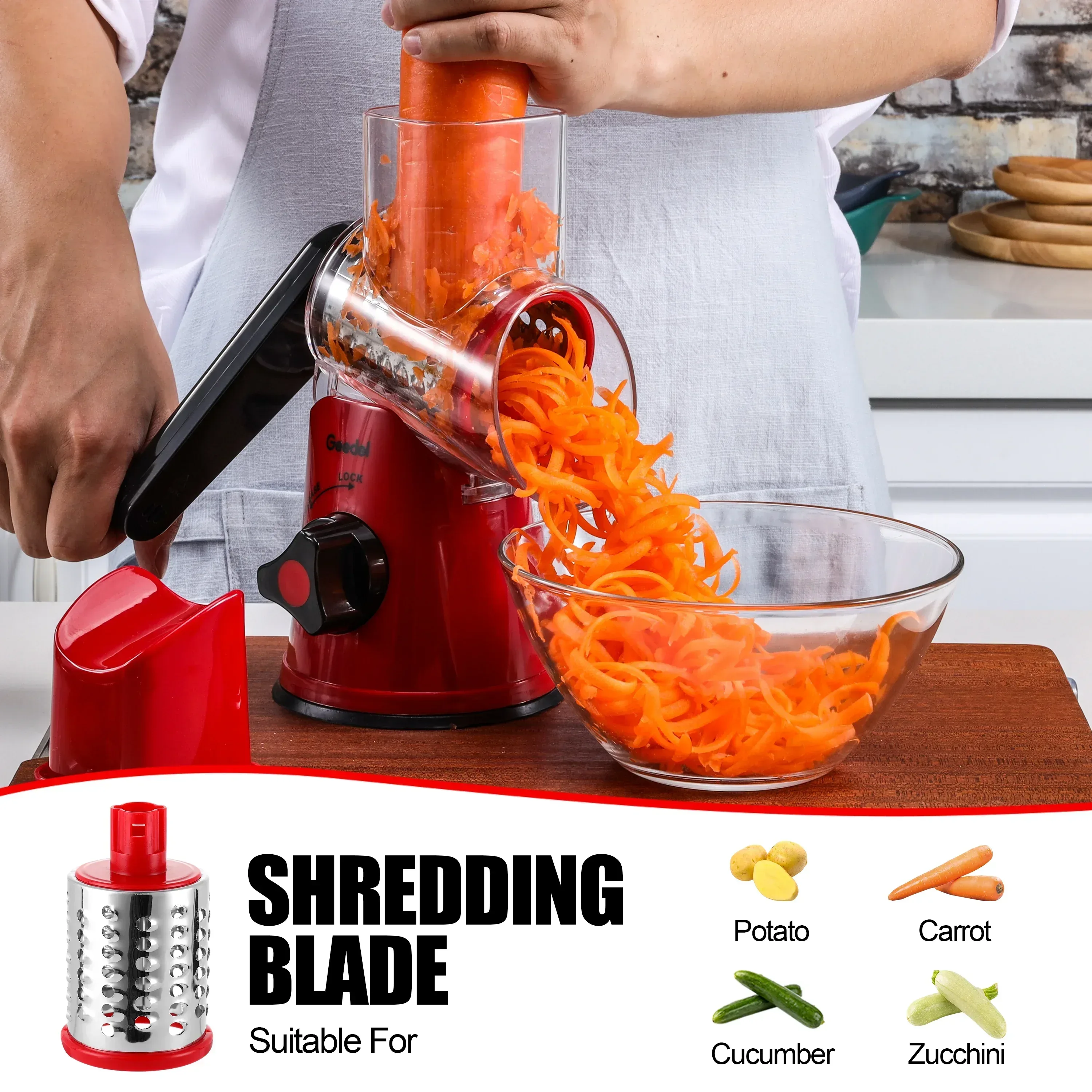 Geedel Rotary Cheese Grater, Kitchen Grater Vegetable Slicer with 3 Interchangeable Blades, Powerful Suction, Dishwasher Safe, Easy to Clean Grater for Vegetable, Fruit, Nuts - Image 25