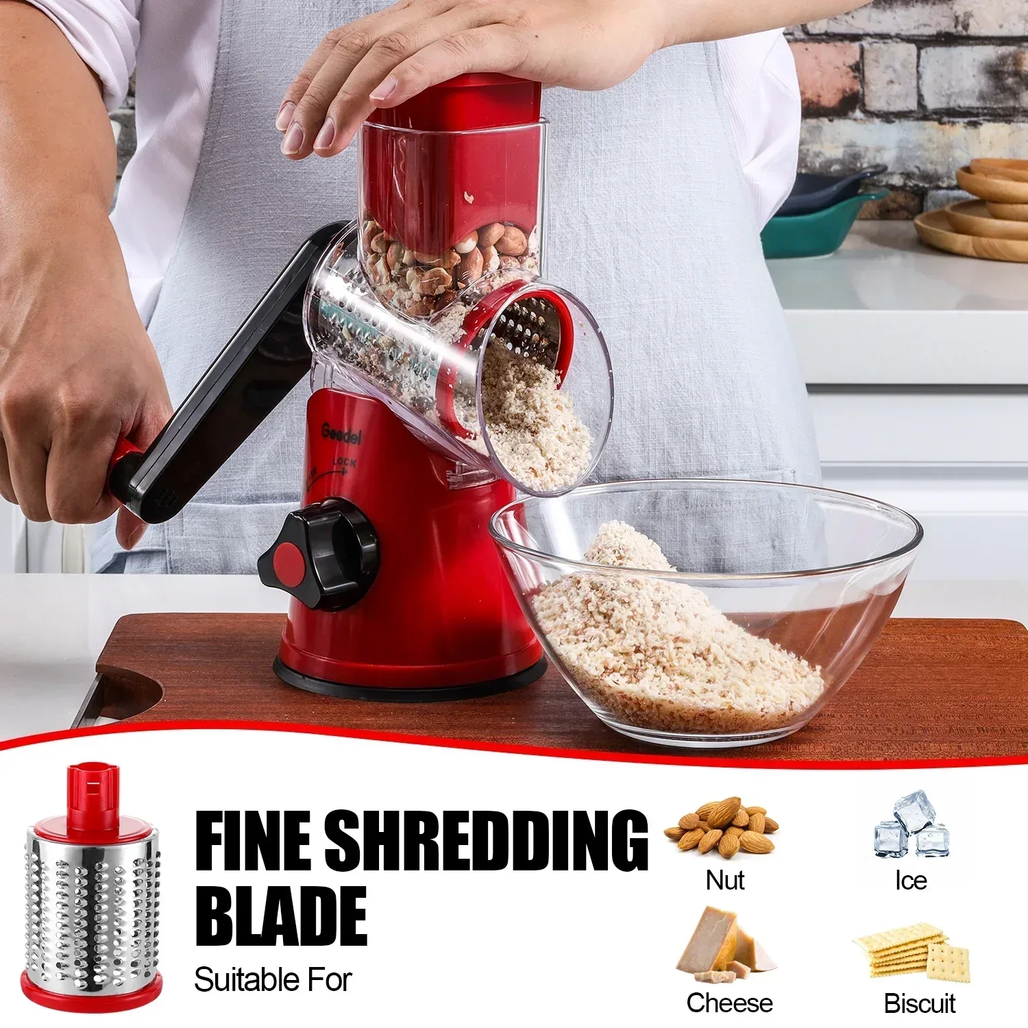 Geedel Rotary Cheese Grater, Kitchen Grater Vegetable Slicer with 3 Interchangeable Blades, Powerful Suction, Dishwasher Safe, Easy to Clean Grater for Vegetable, Fruit, Nuts - Image 27