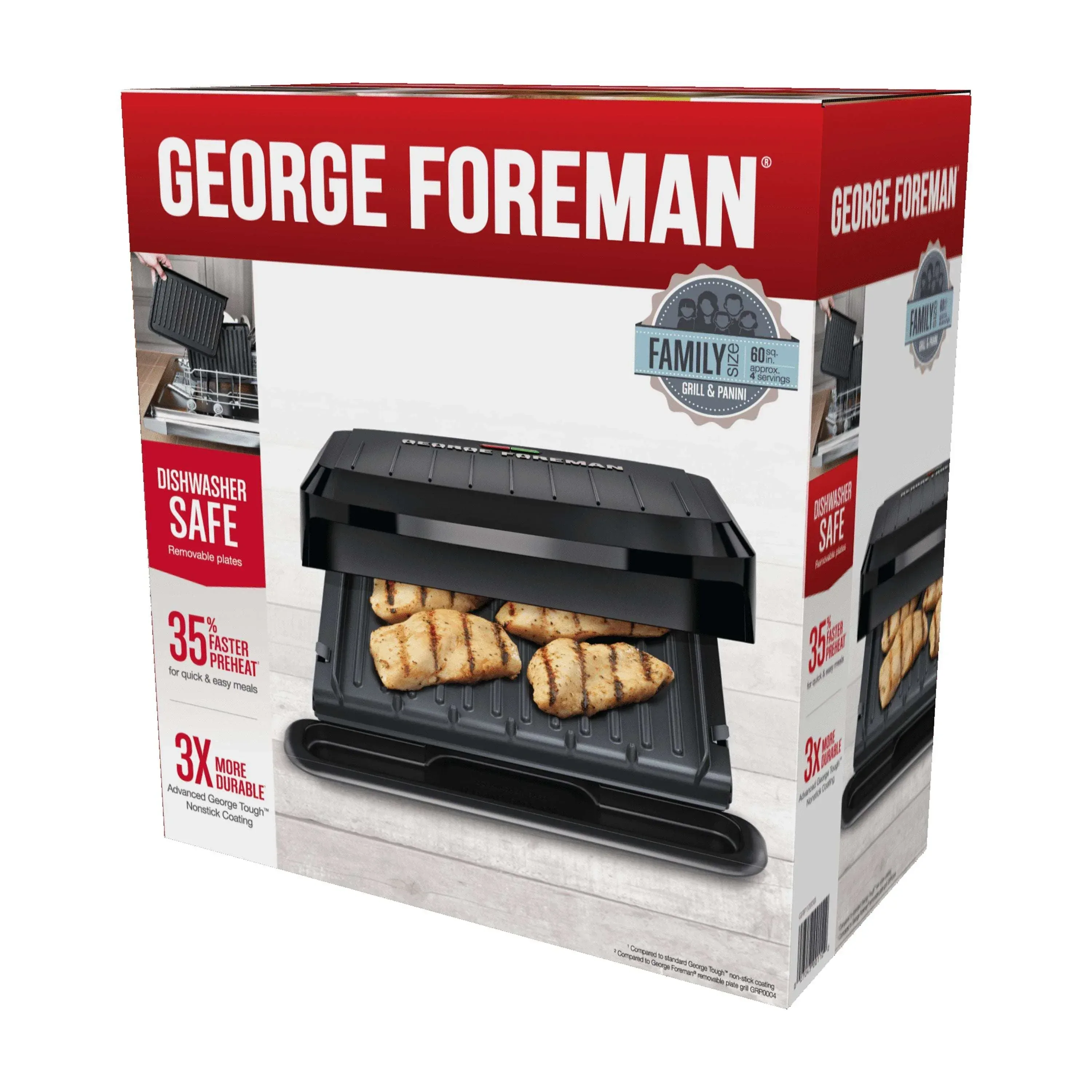 George Foreman 4-Serving Non-Stick Removable Dishwasher Safe Plates, Grill and Panini Maker, Durable Easy-to-Clean Plastic Housing - Image 3