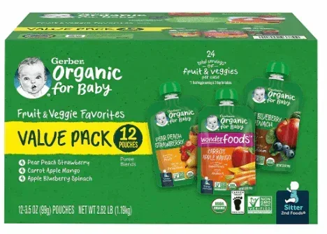 Gerber Organic 2nd Foods Baby Food Pouches, 12 pk./3.5 oz.