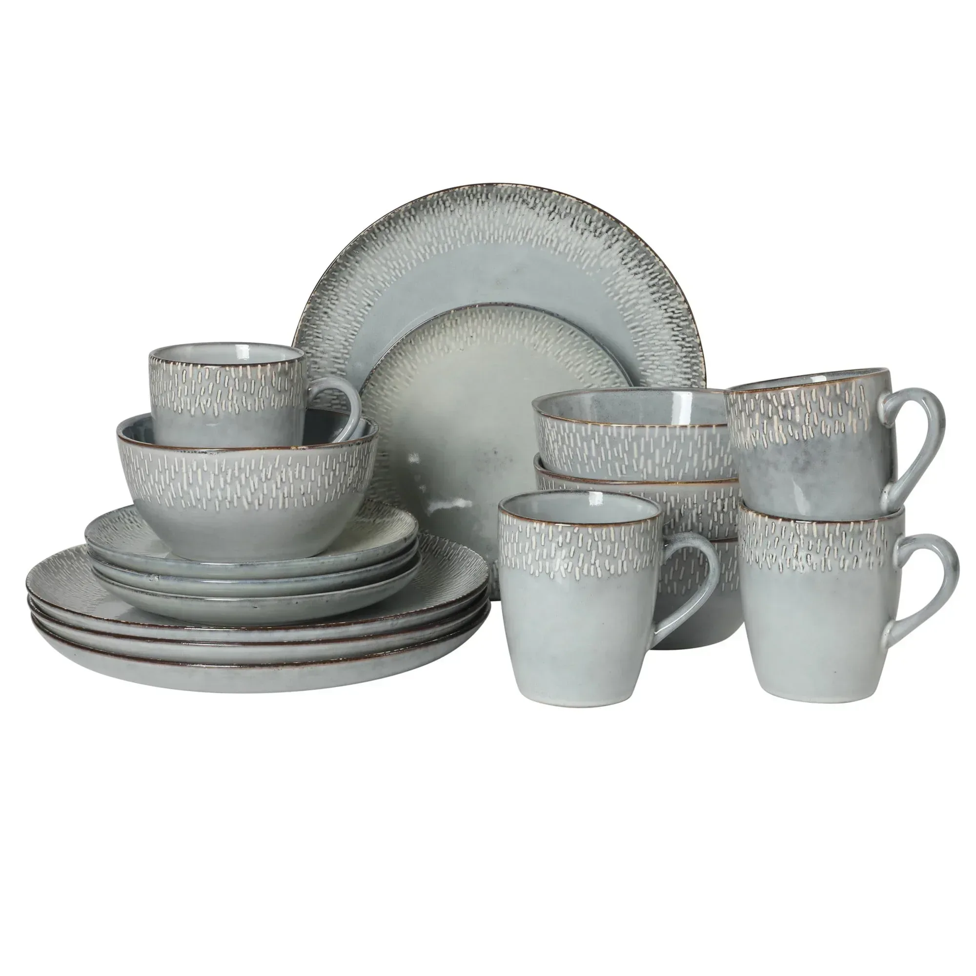 Gibson Elite Jasper 16 Piece Plates and Bowls Reactive Glaze Dishes Stoneware Ceramic Dinnerware Set - Service for 4 - Image 7