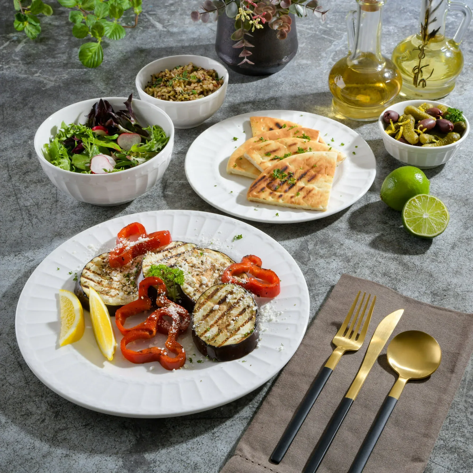 Gibson Home Gracious Dining Gourmet Expressions 40 Piece Embossed Porcelain Dinnerware Set - Image 4