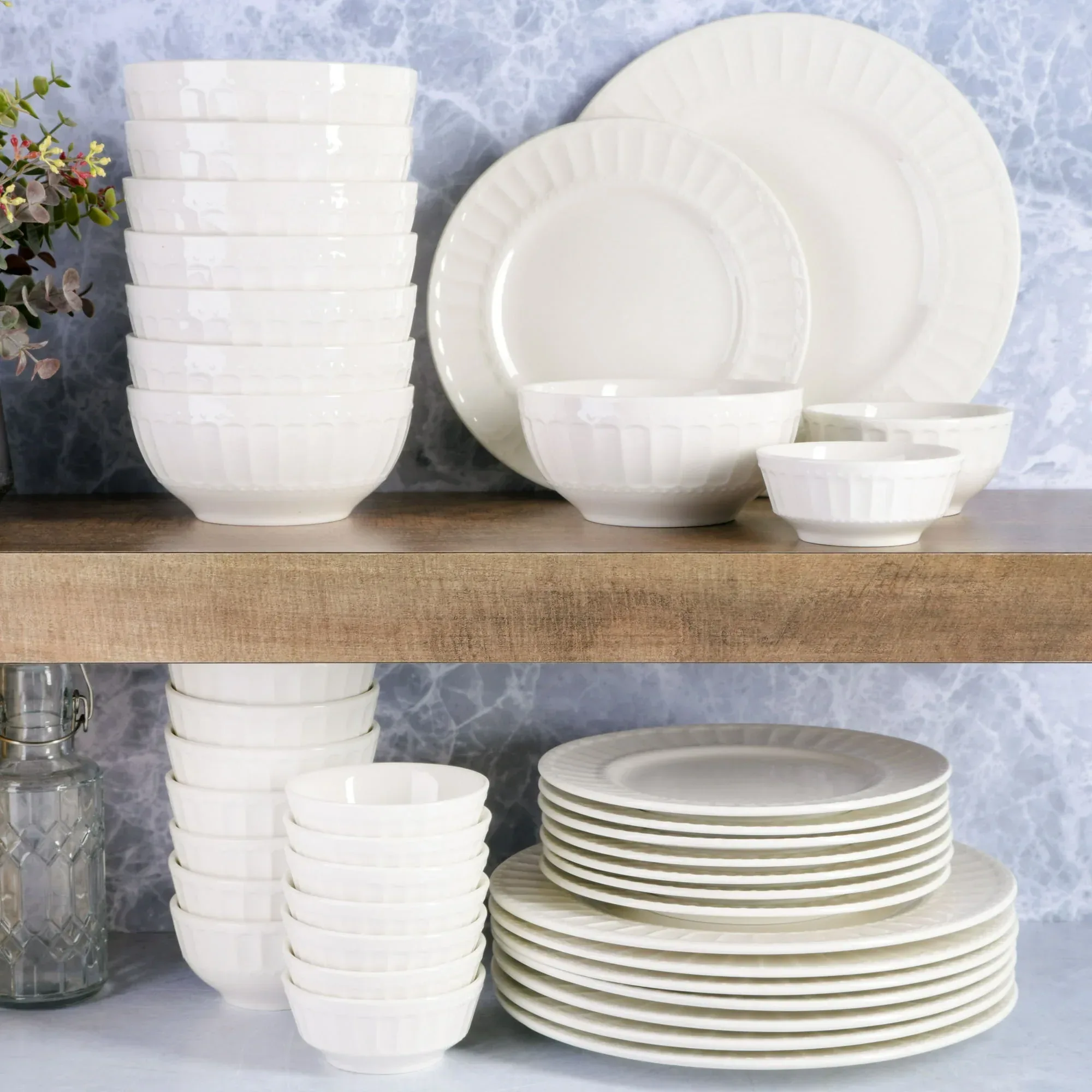 Gibson Home Gracious Dining Gourmet Expressions 40 Piece Embossed Porcelain Dinnerware Set - Image 5