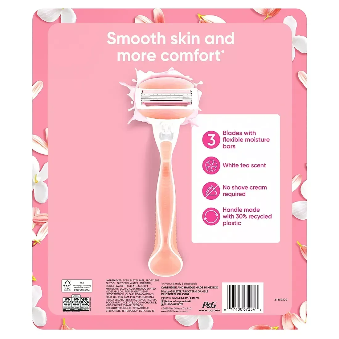 Gillette Venus ComfortGlide White Tea Scented Women's Razor, 3-Blades, 1 Handle + 12 Razor Blade Refills - Image 2
