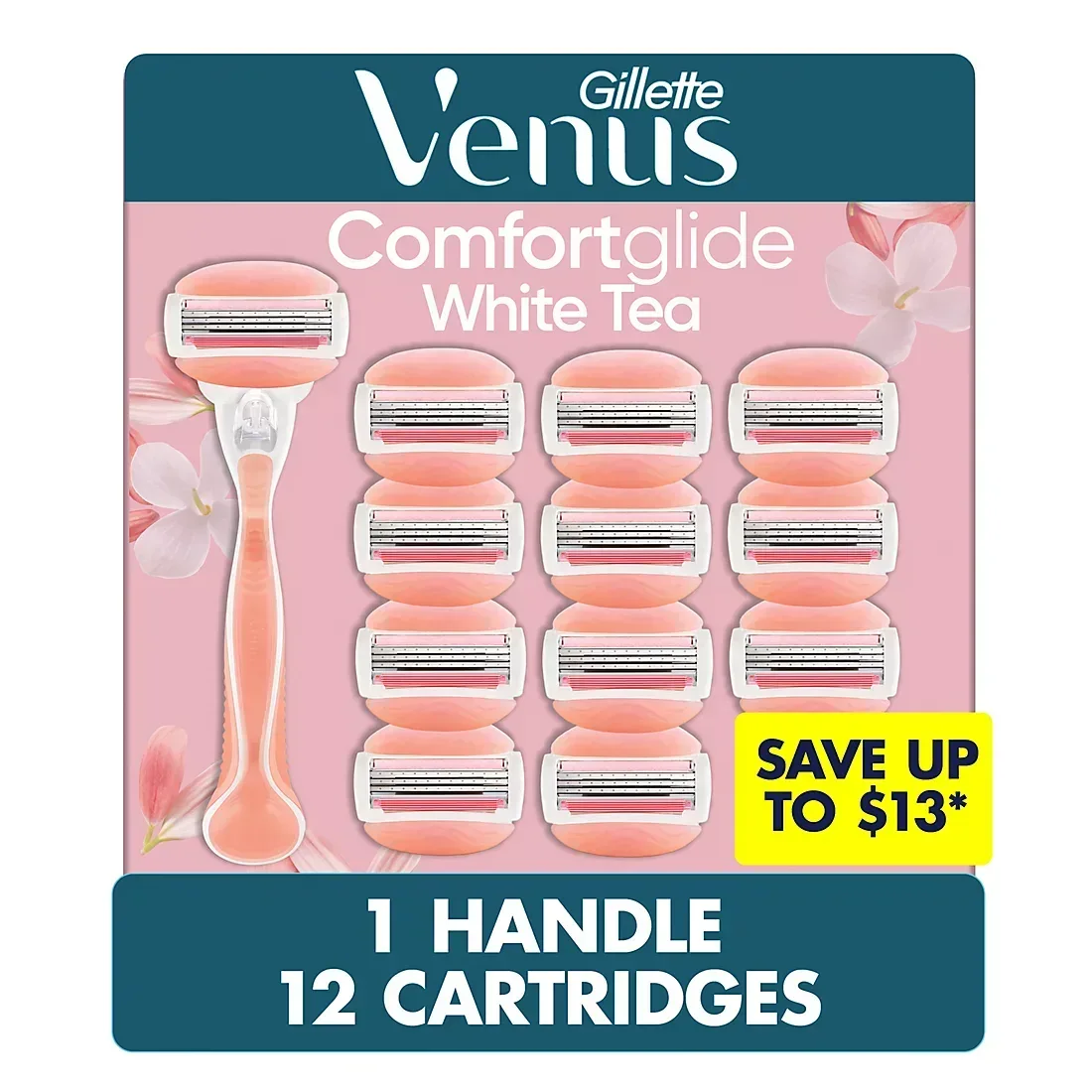 Gillette Venus ComfortGlide White Tea Scented Women's Razor, 3-Blades, 1 Handle + 12 Razor Blade Refills - Image 5