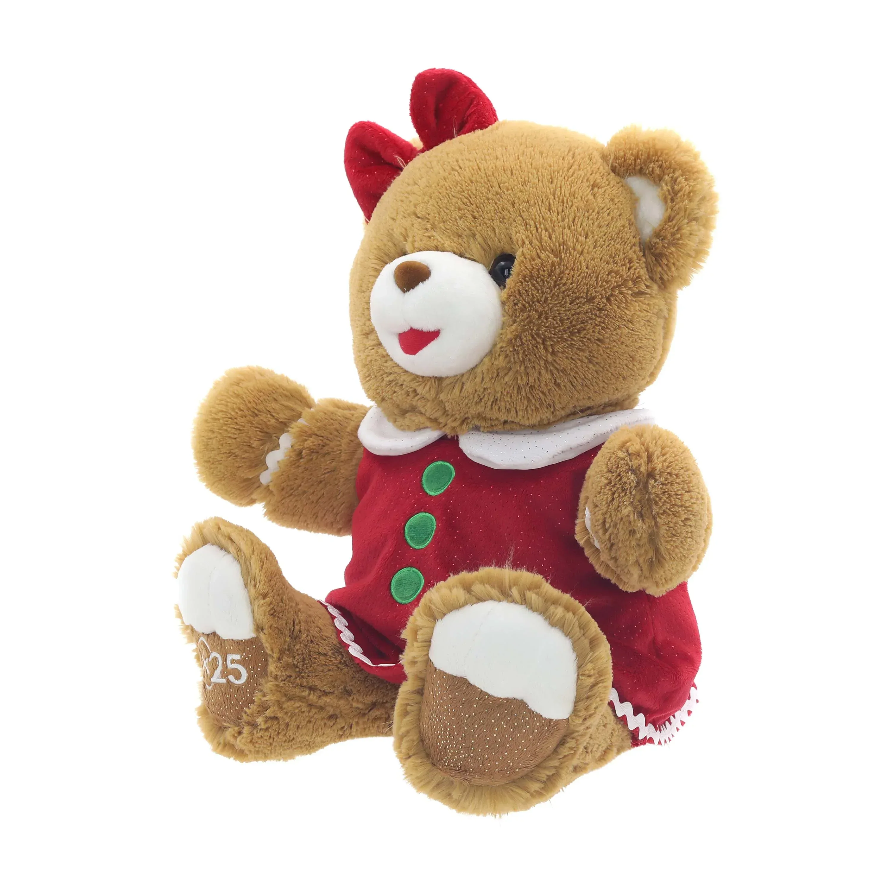 Gingerbread Girl 2025 Teddy Bear Christmas Plush, Brown, 15", by Holiday Time - Image 2