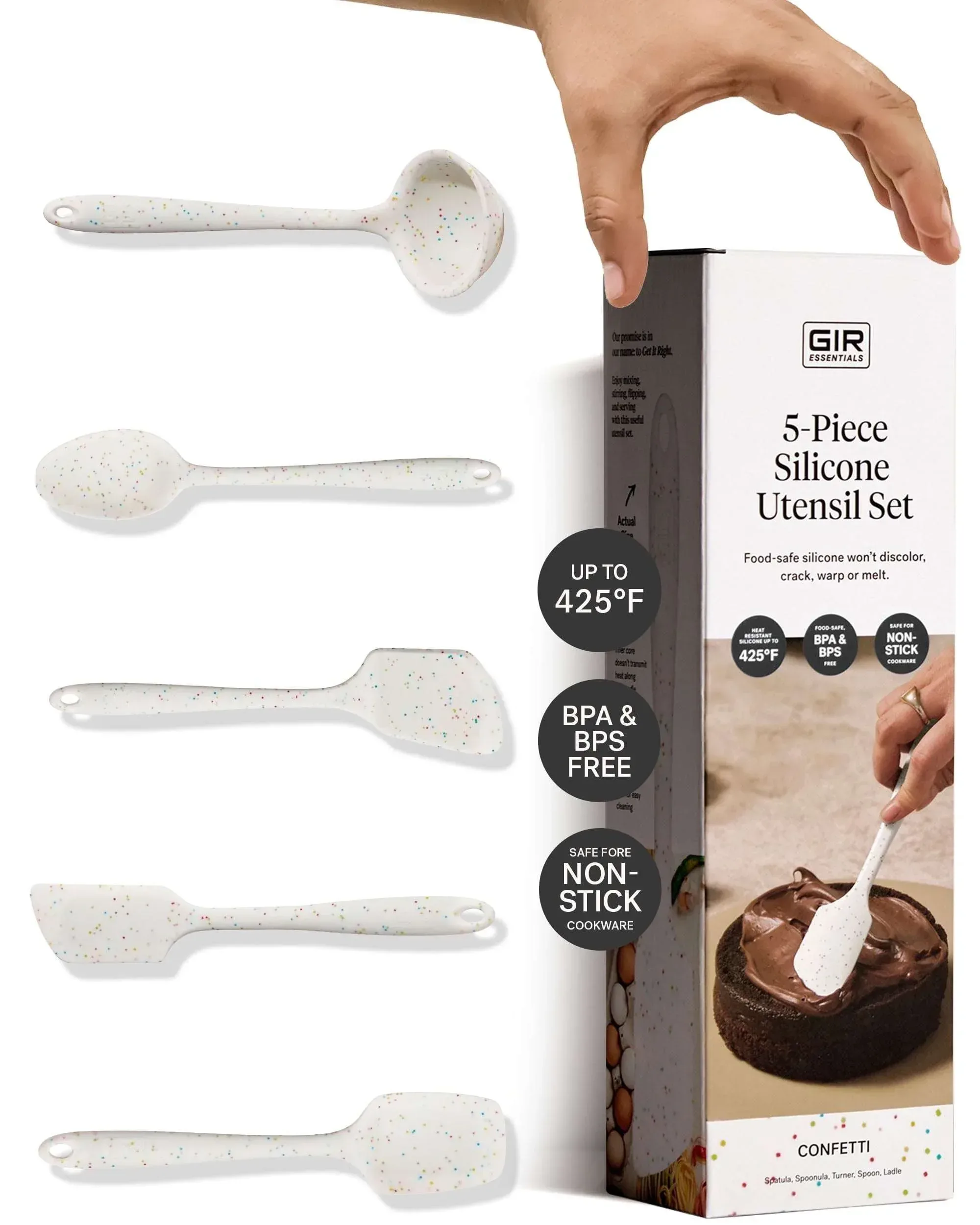 GIR: Get It Right 5 Piece Silicone Essentials Kitchen Utensils Set - Ladle, Spatula, Flip, Spoon & Spoonula - Non-Toxic Cooking Utensils for Nonstick Cookware, Cooking and Baking - Charcoal - Image 2