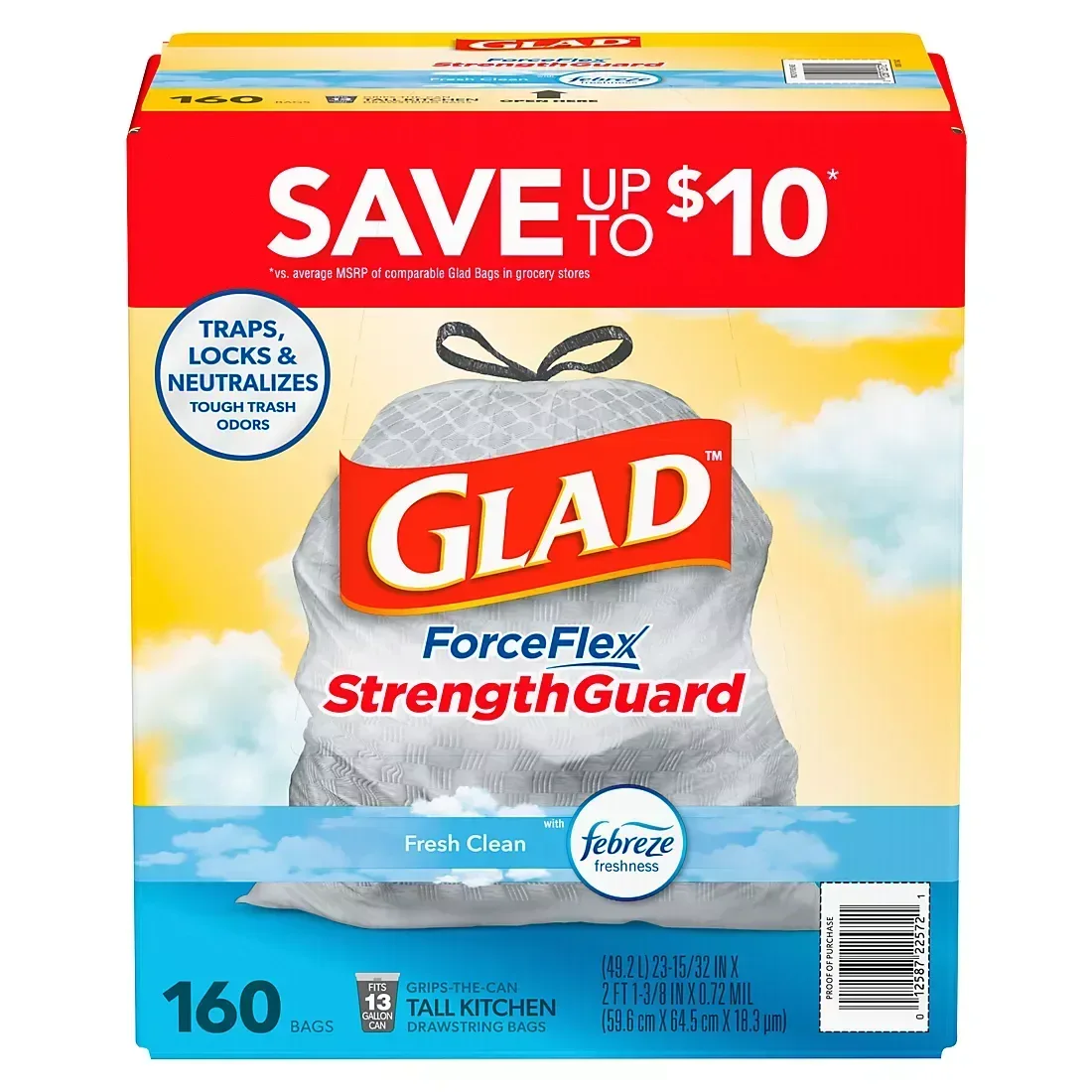 Glad ForceFlex Tall Kitchen Drawstring Trash Bags - Fresh Clean with Febreze, 160 ct./13 gal. - Image 2