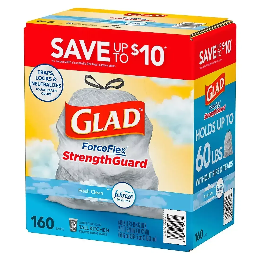 Glad ForceFlex Tall Kitchen Drawstring Trash Bags - Fresh Clean with Febreze, 160 ct./13 gal. - Image 3