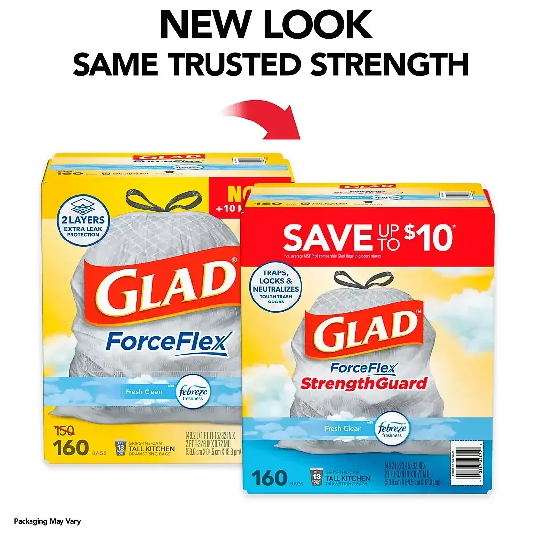 Glad ForceFlex Tall Kitchen Drawstring Trash Bags - Fresh Clean with Febreze, 160 ct./13 gal. - Image 4