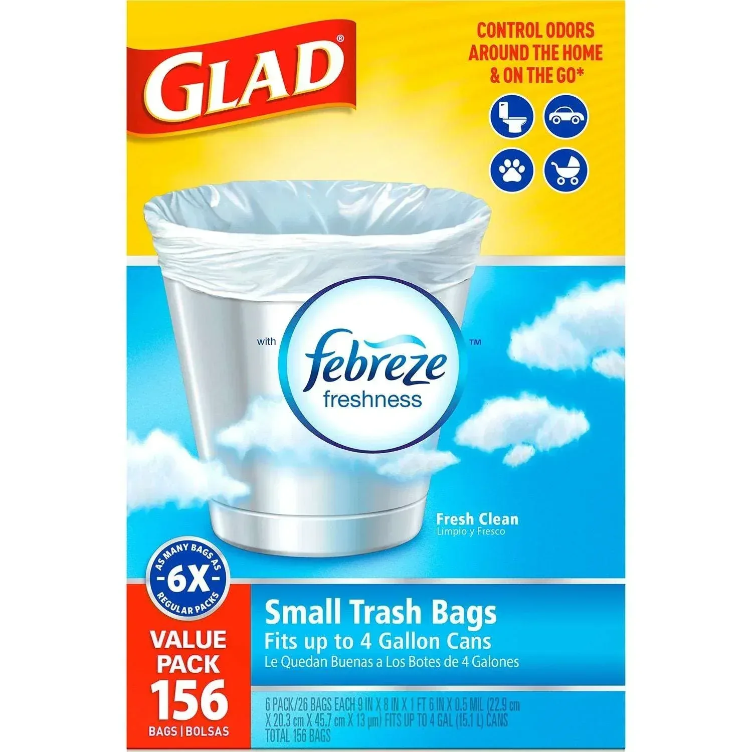 Glad Small Twist-Tie White Trash Bags, Fresh Clean Scent with Febreze Freshness, 4 gal., 156 ct. - Image 5