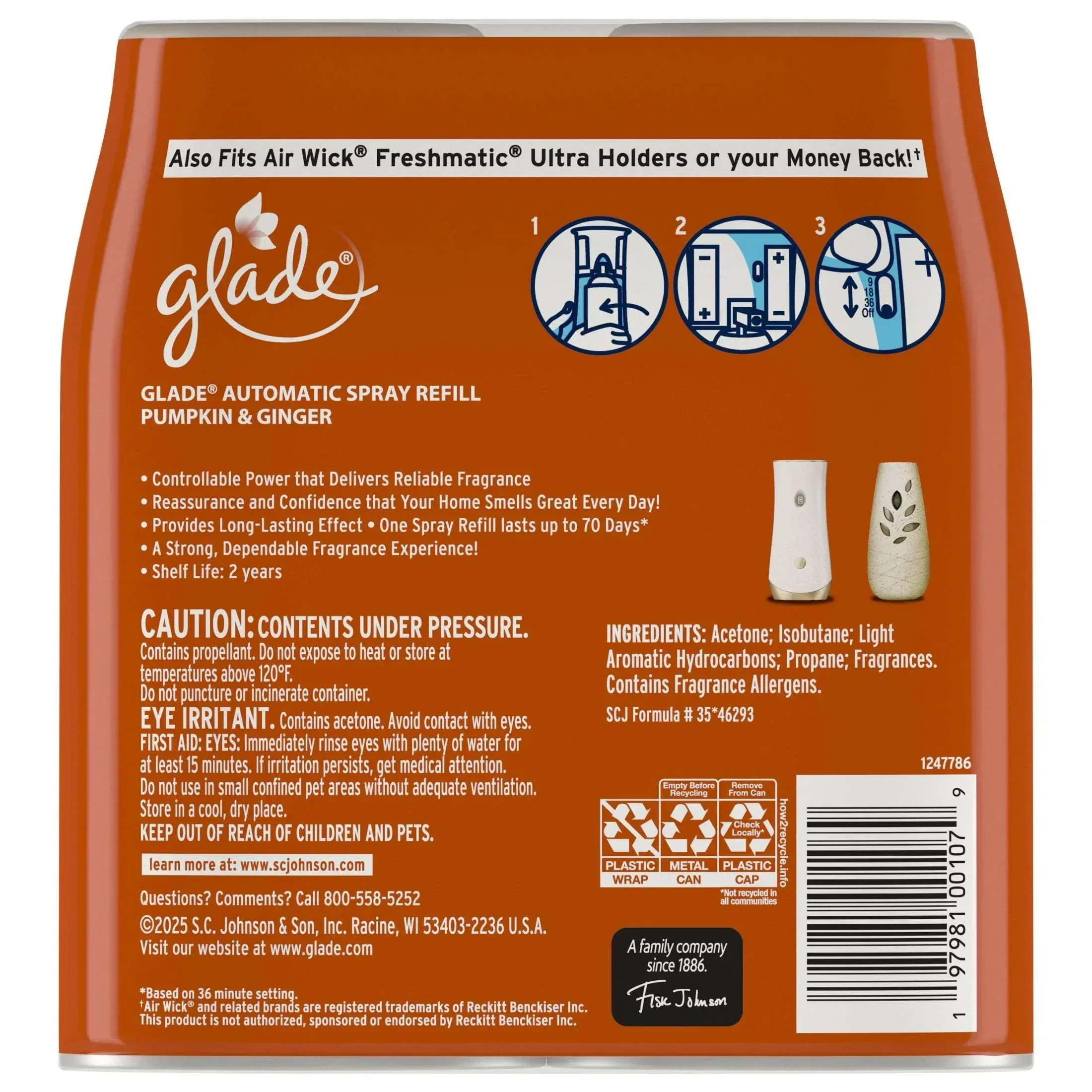 Glade® Automatic Spray Air Freshener Refill, Christmas Holiday Pumpkin & Ginger, 6.2oz., 2 Count - Image 8