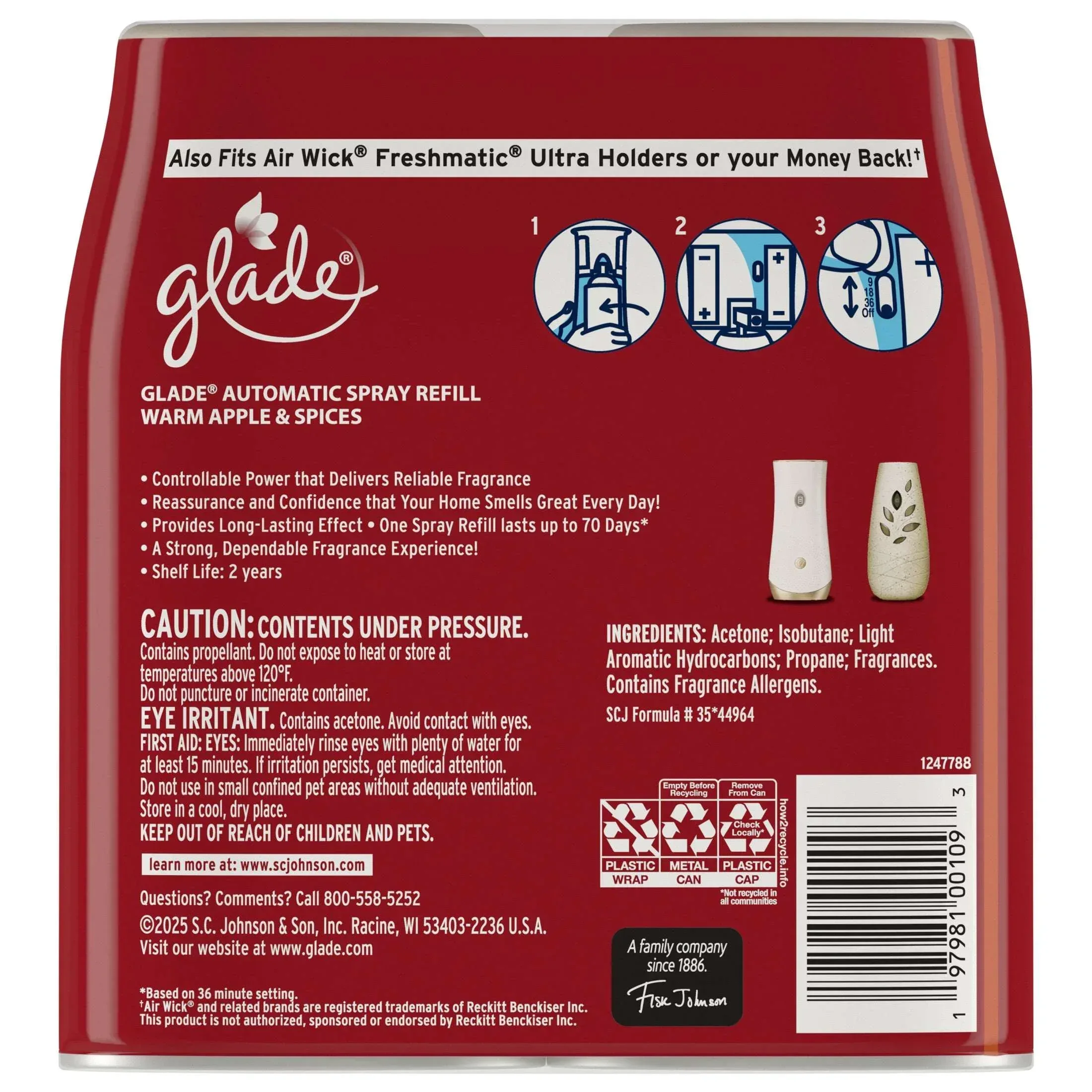Glade® Automatic Spray Air Freshener Refill, Warm Apple & Spices, 6.2oz., 2 Count - Image 8