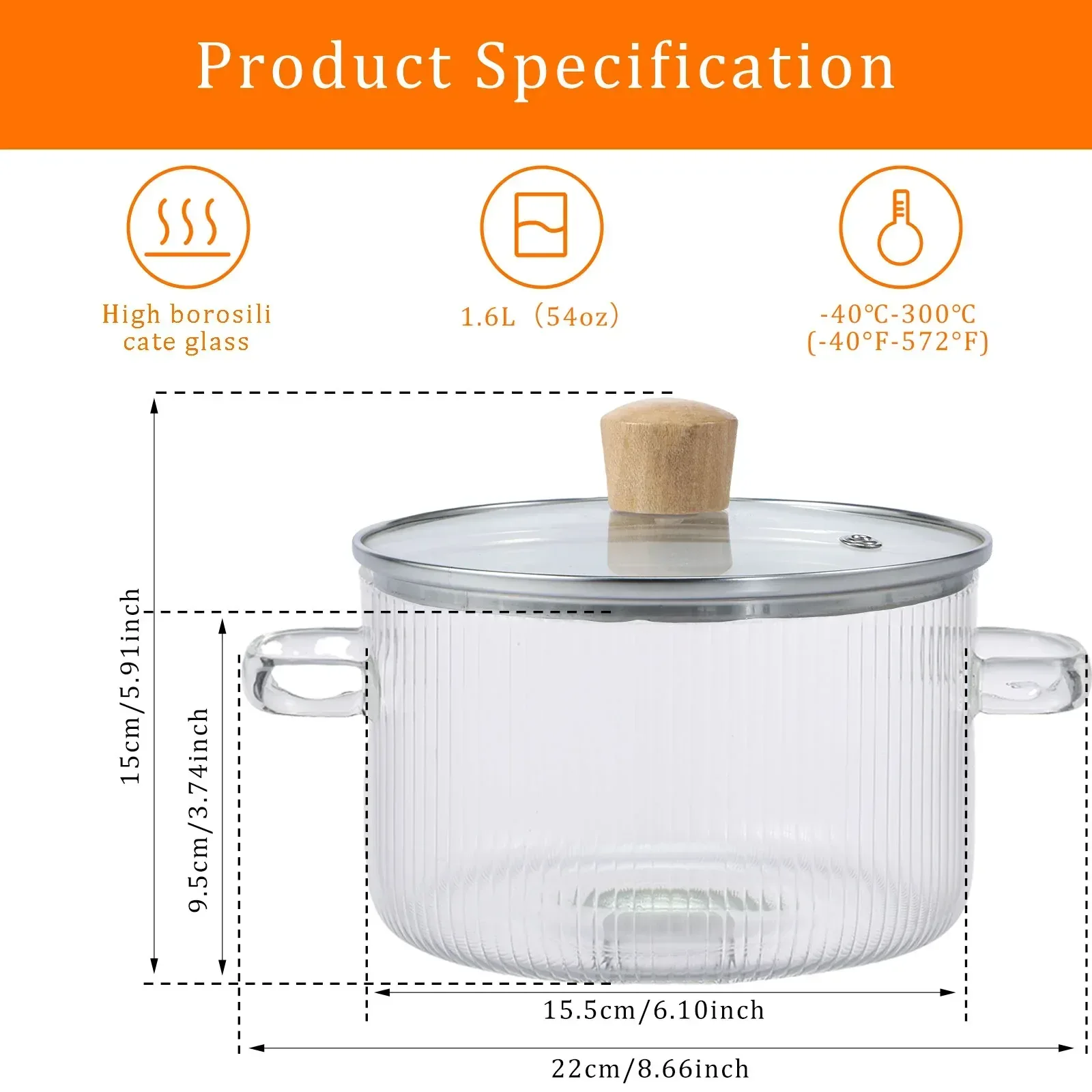 Glass Cooking Pot with Lid 1.6L/54oz Heat Resistant Glass Saucepan with Double Handles Non-Stick Borosilicate Glass Stovetop Pot Safe Clear Cooking Pot for Soup Milk Sauce Pasta Noodle - Image 2