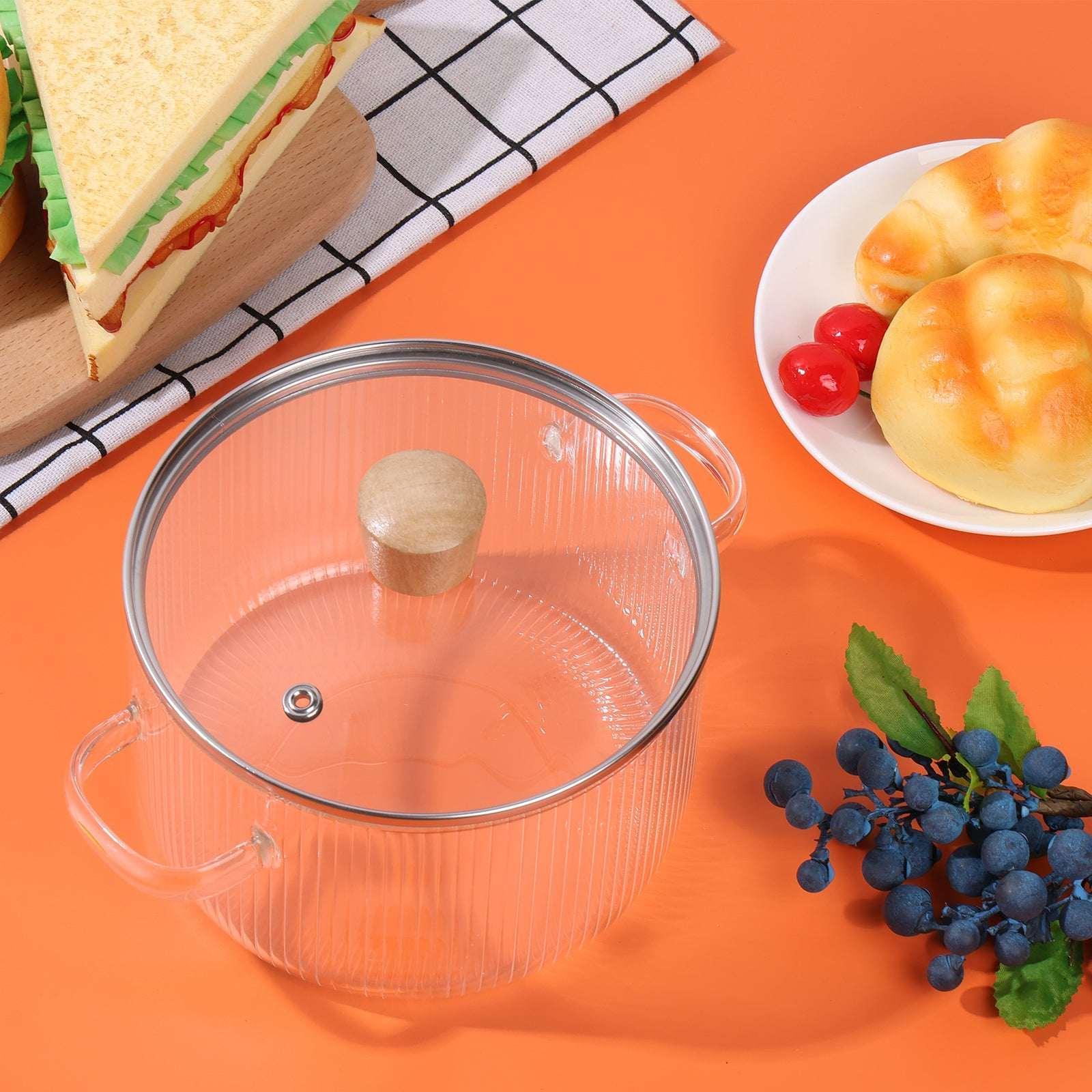 Glass Cooking Pot with Lid 1.6L/54oz Heat Resistant Glass Saucepan with Double Handles Non-Stick Borosilicate Glass Stovetop Pot Safe Clear Cooking Pot for Soup Milk Sauce Pasta Noodle - Image 3