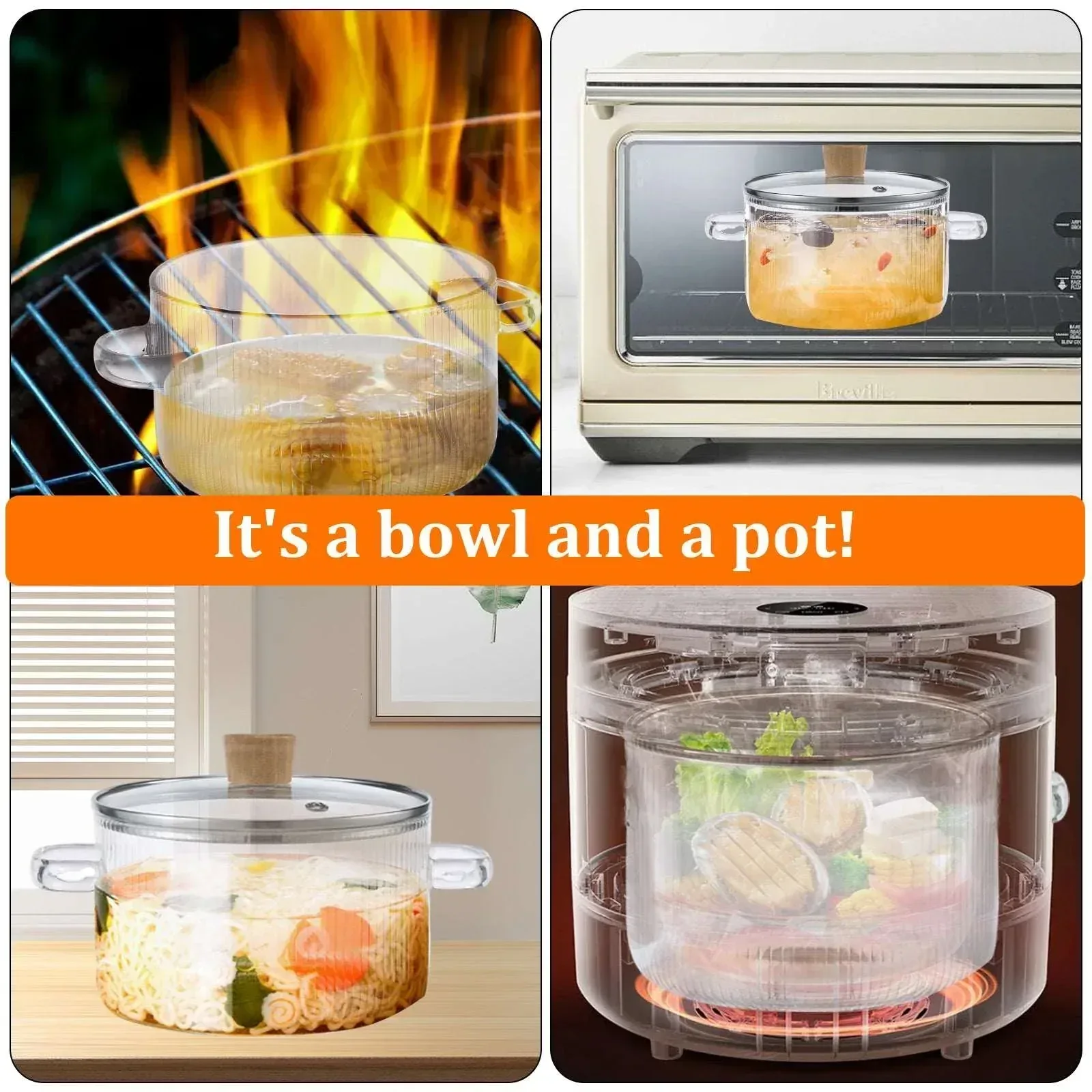 Glass Cooking Pot with Lid 1.6L/54oz Heat Resistant Glass Saucepan with Double Handles Non-Stick Borosilicate Glass Stovetop Pot Safe Clear Cooking Pot for Soup Milk Sauce Pasta Noodle - Image 5