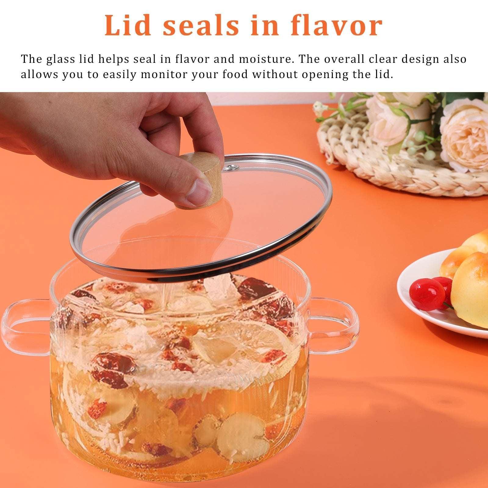 Glass Cooking Pot with Lid 1.6L/54oz Heat Resistant Glass Saucepan with Double Handles Non-Stick Borosilicate Glass Stovetop Pot Safe Clear Cooking Pot for Soup Milk Sauce Pasta Noodle - Image 6
