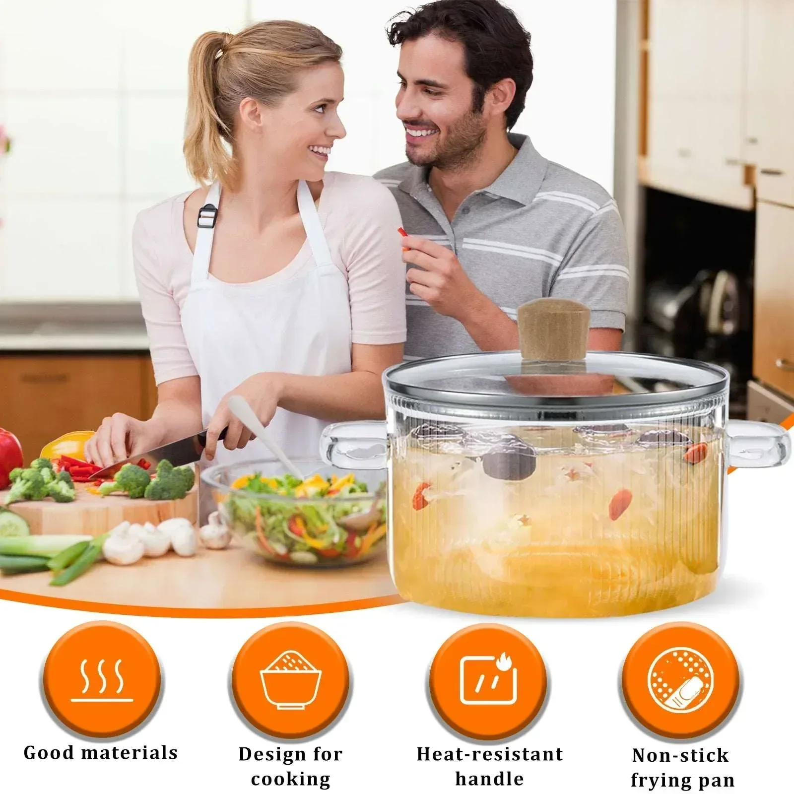Glass Cooking Pot with Lid 1.6L/54oz Heat Resistant Glass Saucepan with Double Handles Non-Stick Borosilicate Glass Stovetop Pot Safe Clear Cooking Pot for Soup Milk Sauce Pasta Noodle - Image 7