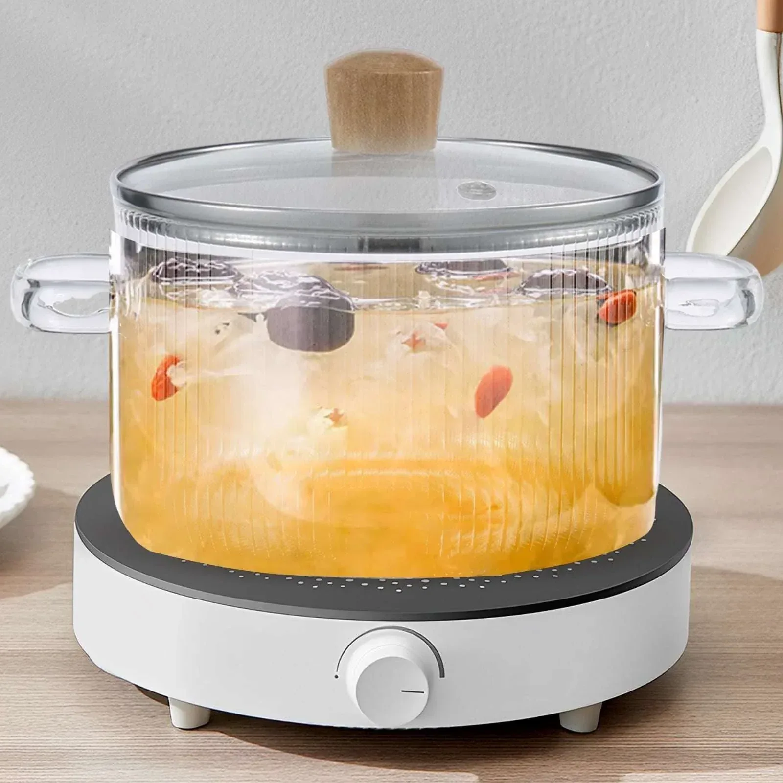 Glass Cooking Pot with Lid 1.6L/54oz Heat Resistant Glass Saucepan with Double Handles Non-Stick Borosilicate Glass Stovetop Pot Safe Clear Cooking Pot for Soup Milk Sauce Pasta Noodle - Image 8