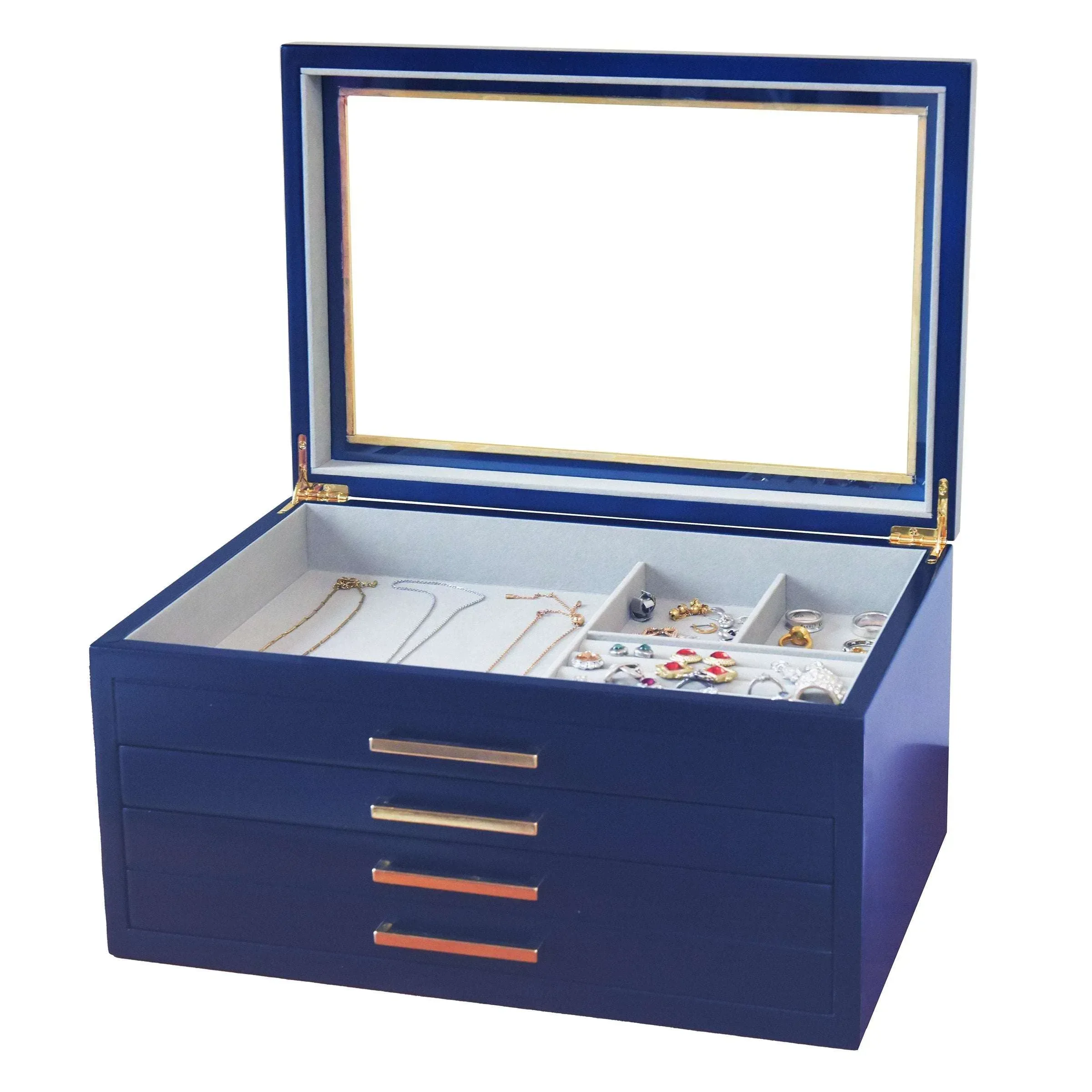 Glass Top-Lift Lid Large Contemporary Jewelry Box - Image 3