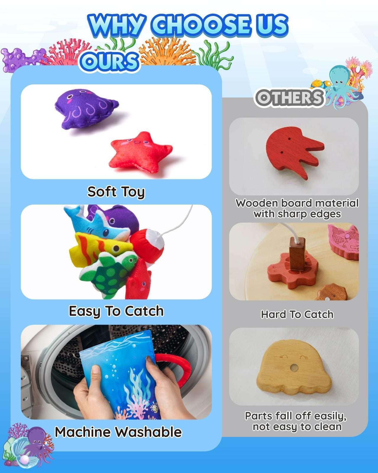 Gleamkid Montessori Toys for Toddler, 23 pcs Cloth Fishing Game Toy for 2 Poles, Stacking Cups, Double-Side Mat, Christmas Birthday Educational Gifts for 1-3 Year Old - Image 2