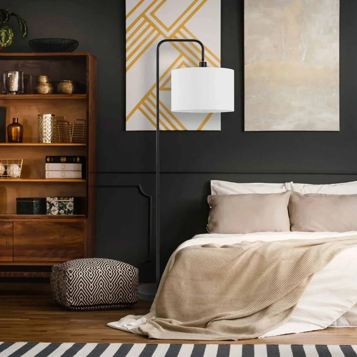 Globe Electric Barden Floor Lamp in Matte Black with Linen Shade and LED - Image 5