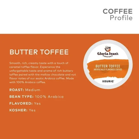 Gloria Jean's Coffees Butter Toffee Flavored K-Cup Pods, Light Roast, 24 Count for Keurig Brewers - Image 3
