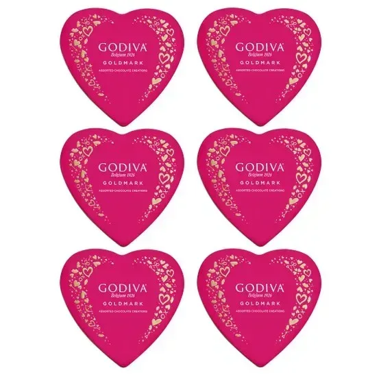 Godiva Goldmark Assorted Valentine's Day Heart Gift Tin, 9 Piece, 6 Pack - Image 3