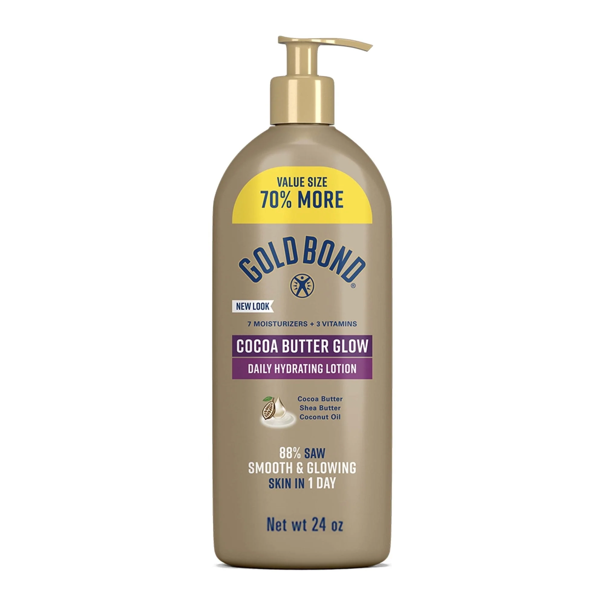 Gold Bond Cocoa Butter Glow Daily Hydrating Lotion with Cocoa Shea Butter & Coconut Oil, Exfoliating and Moisturizing Lotion for Dry Skin, 24 oz