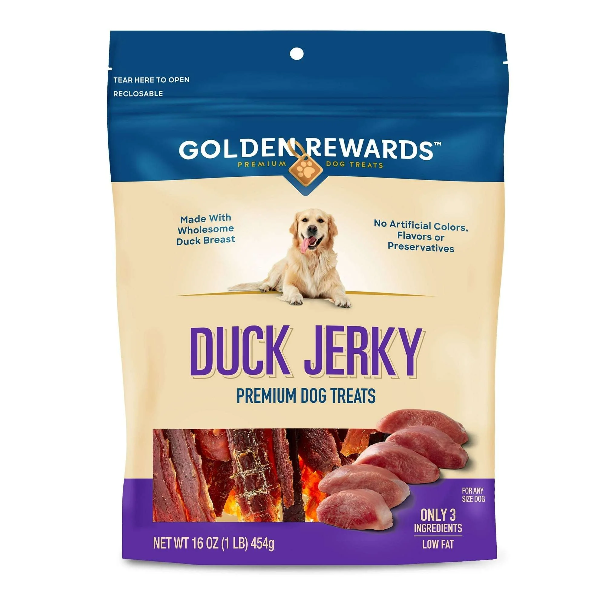 Golden Rewards Duck Jerky Premium Treats for Dogs