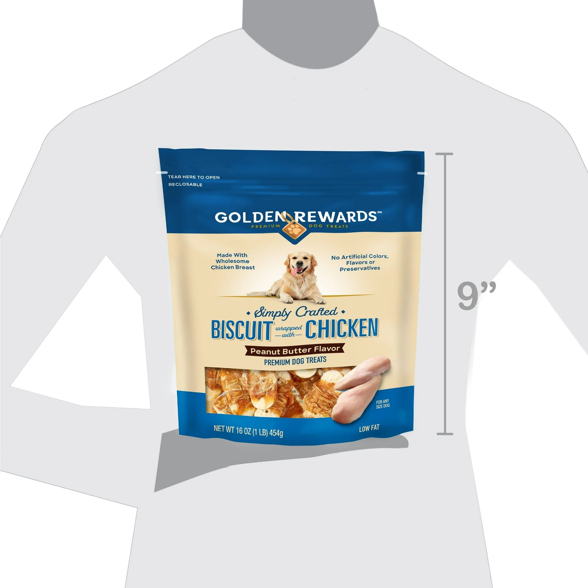 Golden Rewards Peanut Butter Flavor Biscuit Wrapped with Chicken Dry Training Treats for All Dogs - Image 8