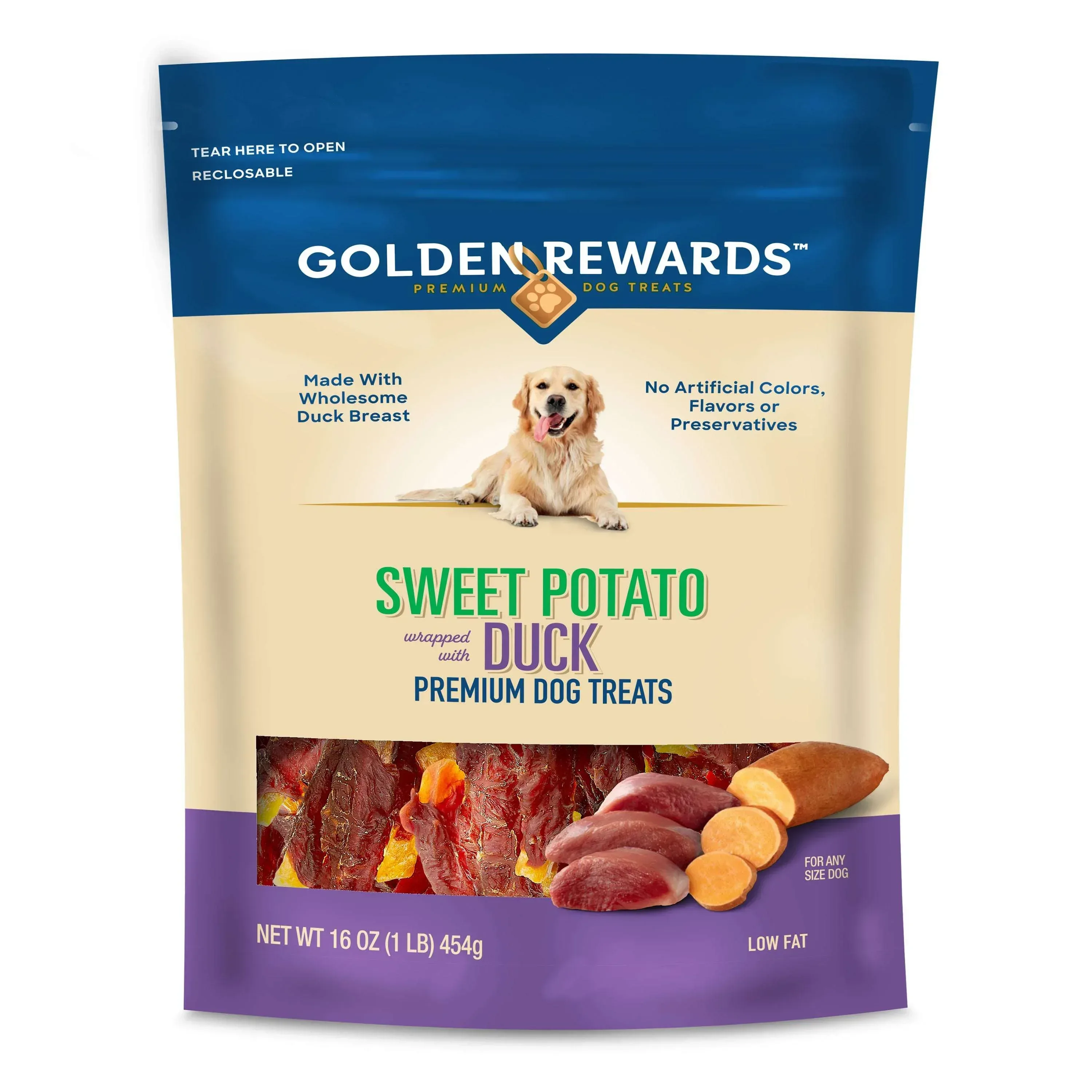 Golden Rewards Sweet Potato Wrapped with Duck Premium Dog Treats, 32 oz Bag