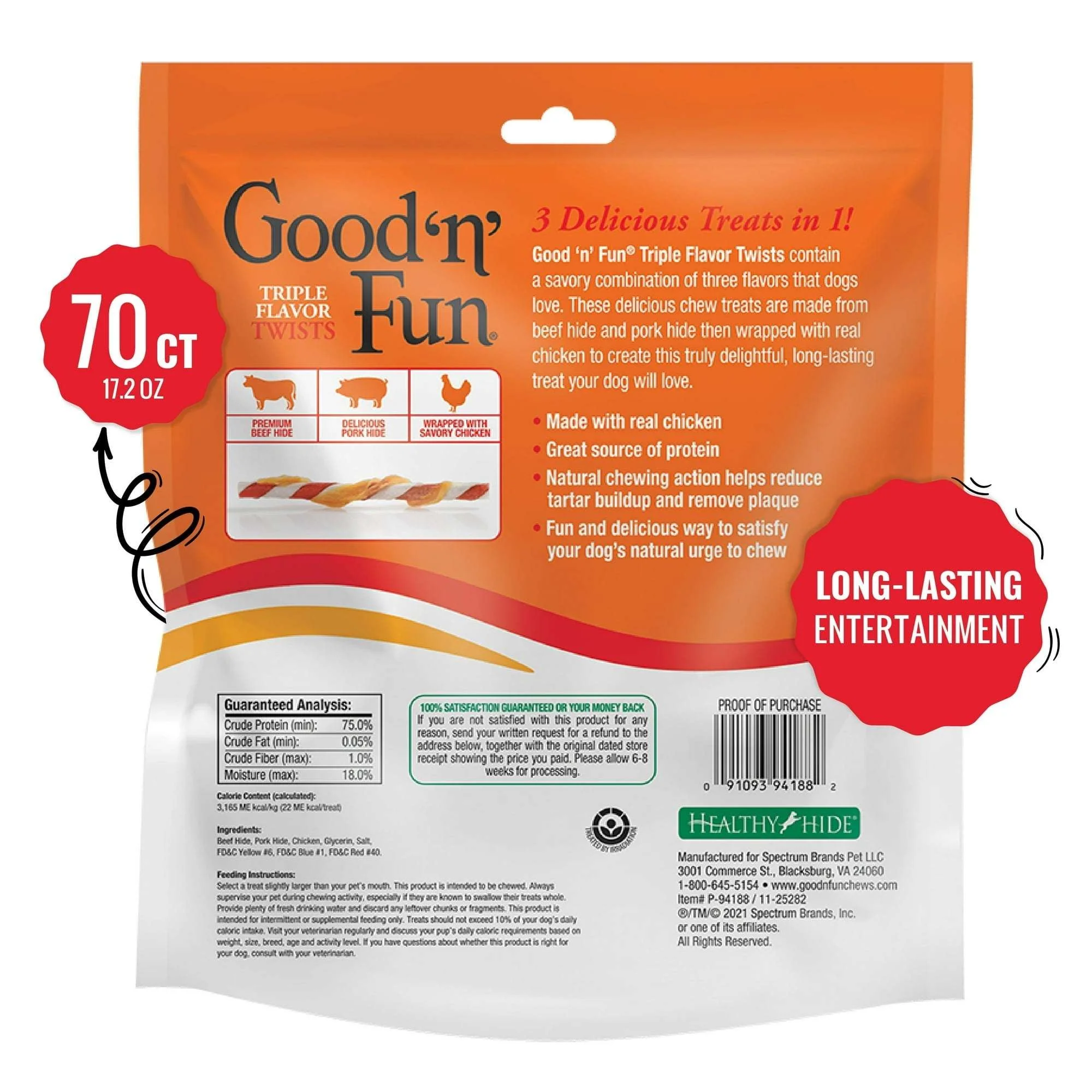Good 'n' Fun Triple Flavor Twists, Rawhide Chews for All Dogs, 70 Count - Image 7