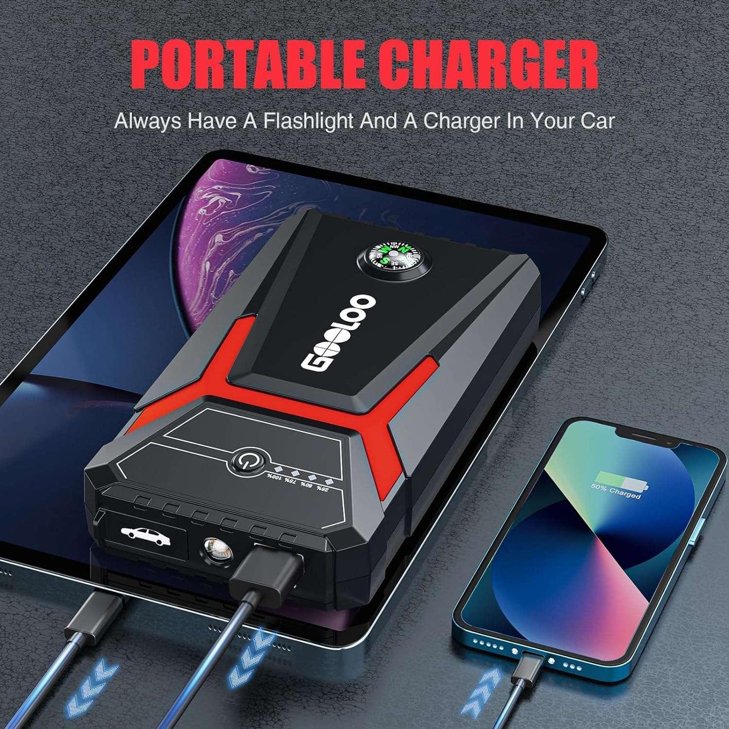 GOOLOO Car Jump Starter,1500A Peak 12V Battery Jump Box with Quick Charge Out(Up to 6.0L Gas and 4.0L Diesel Engines),GE1500 Portable Battery Booster Pack Power Bank Car Starter - Image 3