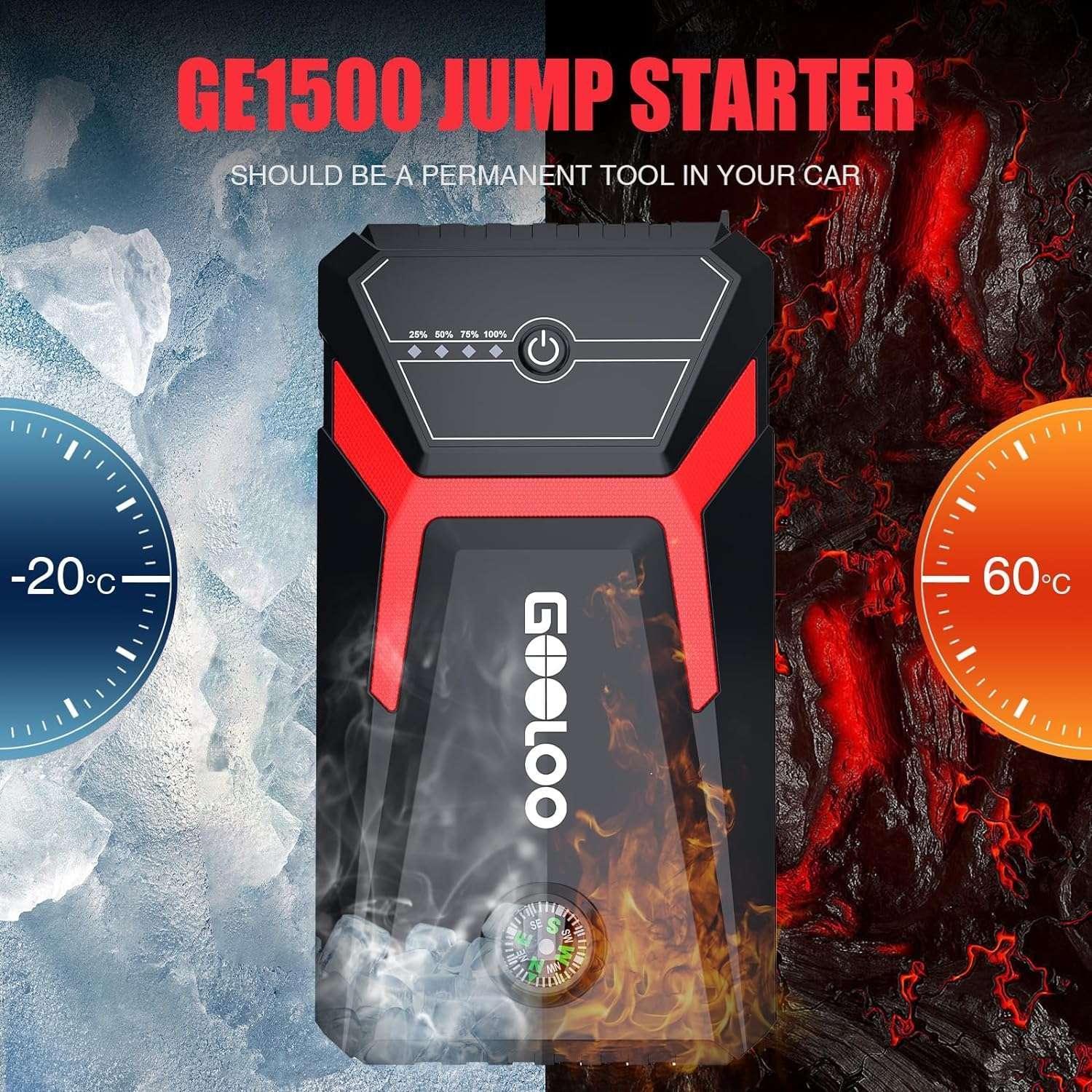 GOOLOO Car Jump Starter,1500A Peak 12V Battery Jump Box with Quick Charge Out(Up to 6.0L Gas and 4.0L Diesel Engines),GE1500 Portable Battery Booster Pack Power Bank Car Starter - Image 6