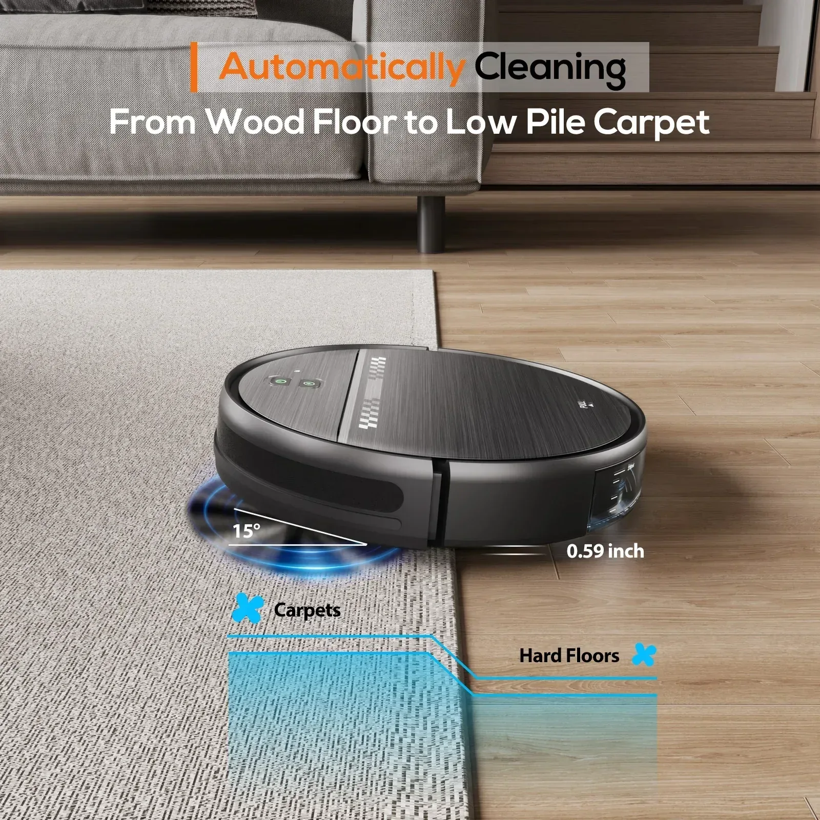 GOOVI Robot Vacuum Cleaner and Mop Combo with App WiFi and Remote Control Robotic Vacuums, Black - Image 2