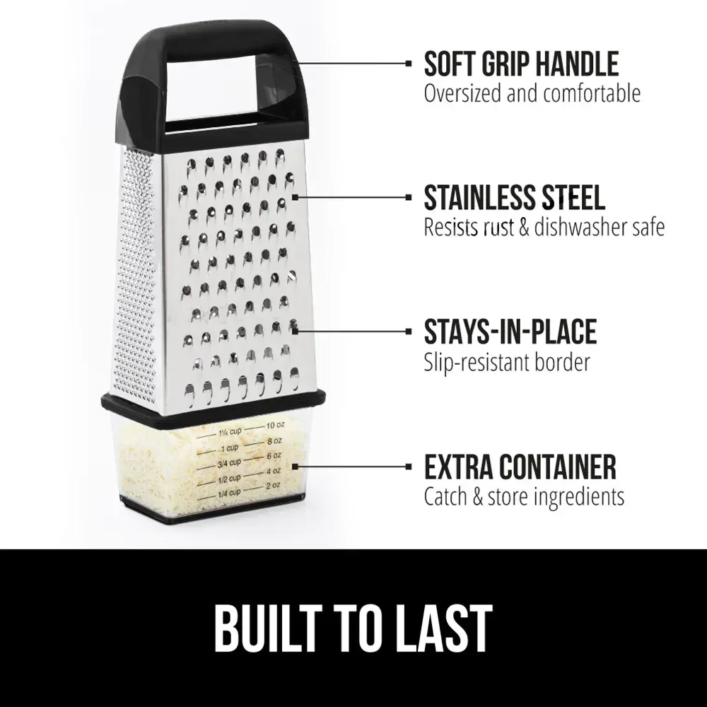 GORILLA GRIP Cheese Grater, BPA Free Stainless Steel Box Graters, Cheeses and Veggie Shredder - Image 2
