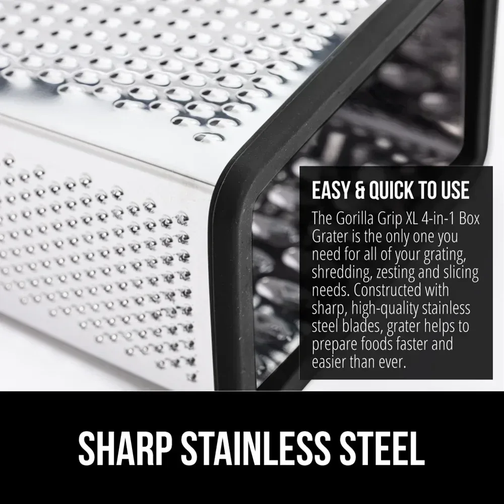 GORILLA GRIP Cheese Grater, BPA Free Stainless Steel Box Graters, Cheeses and Veggie Shredder - Image 5