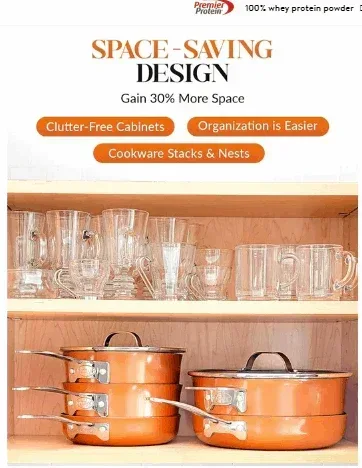 Gotham Steel Pots and Pans Set Stackable Nonstick Copper Cast Cookware Set 10pcs - Image 2