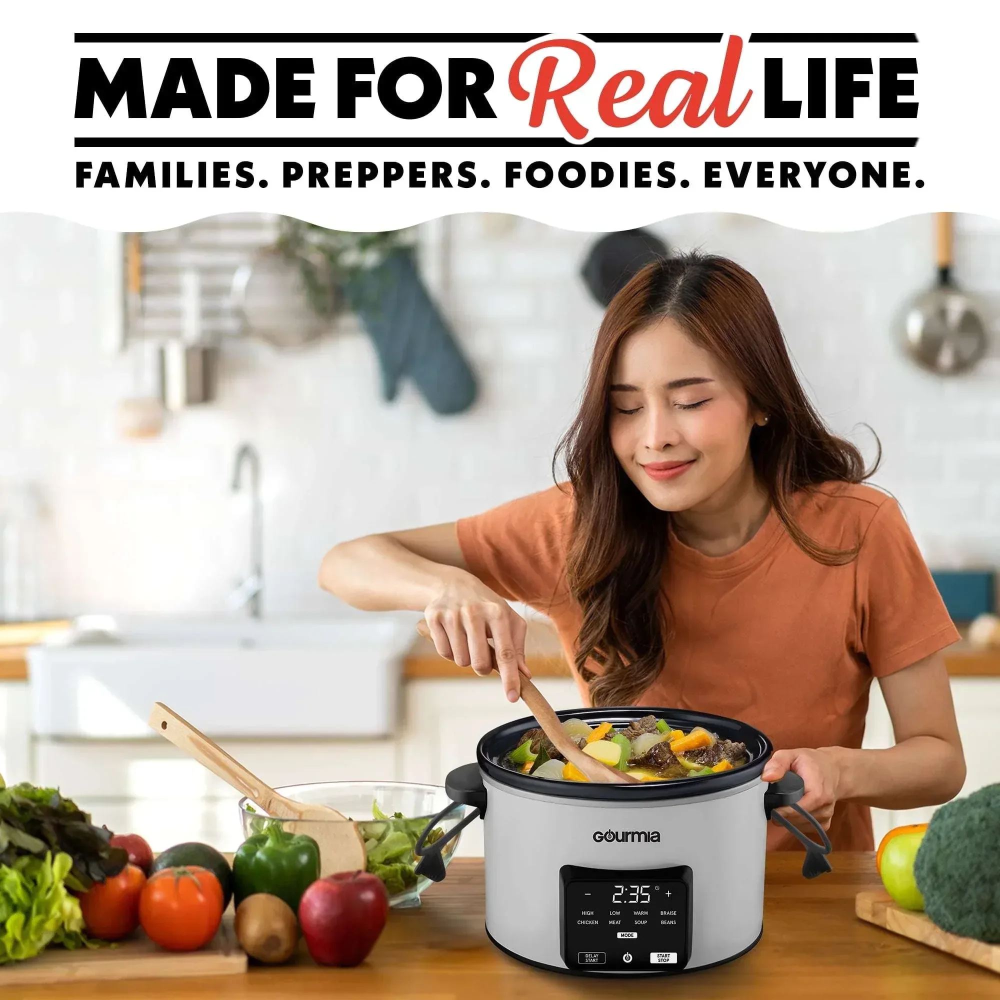 Gourmia 4.5 QT Programmable Slow Cooker, 5 Presets, Keep Warm, White - Image 2
