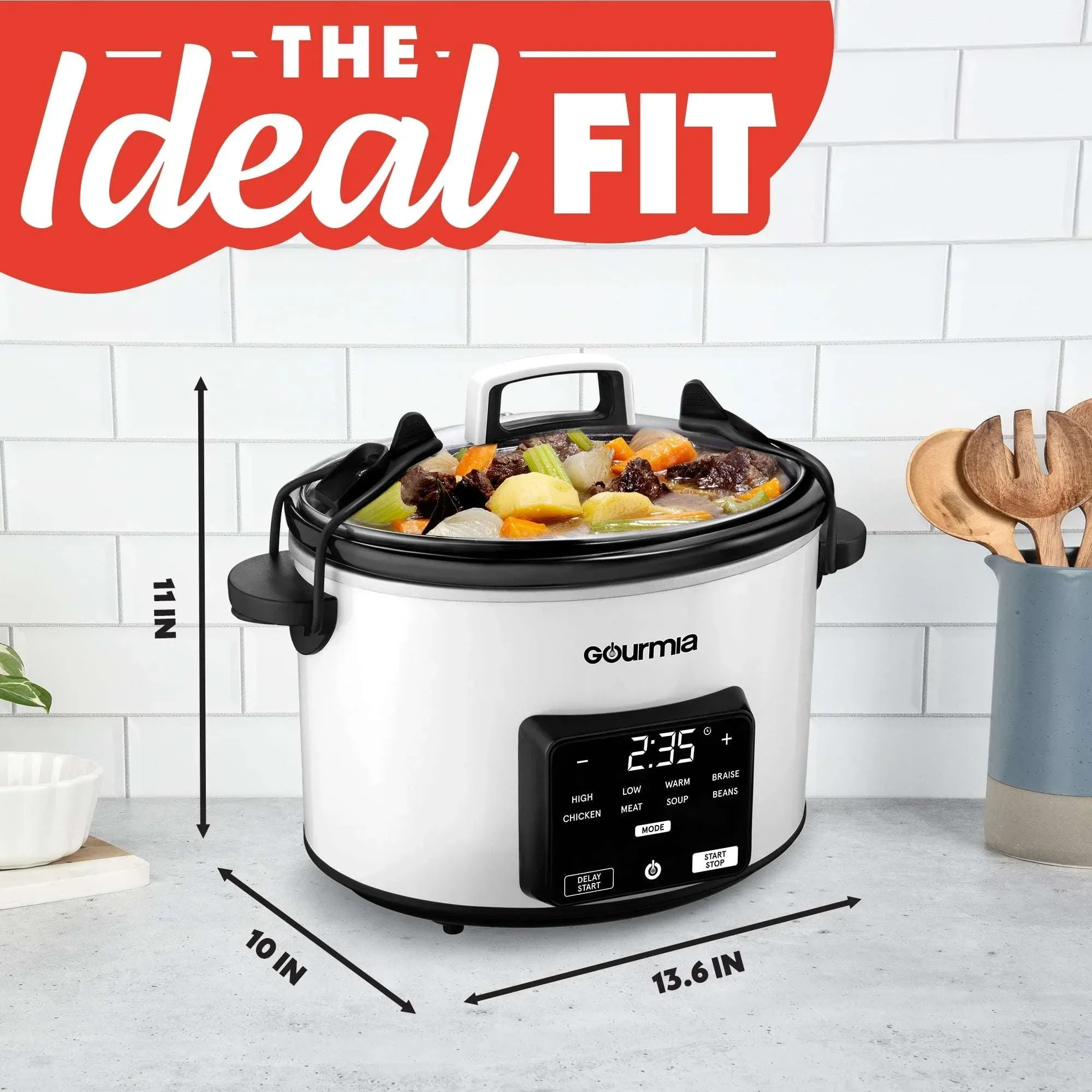 Gourmia 4.5 QT Programmable Slow Cooker, 5 Presets, Keep Warm, White - Image 3