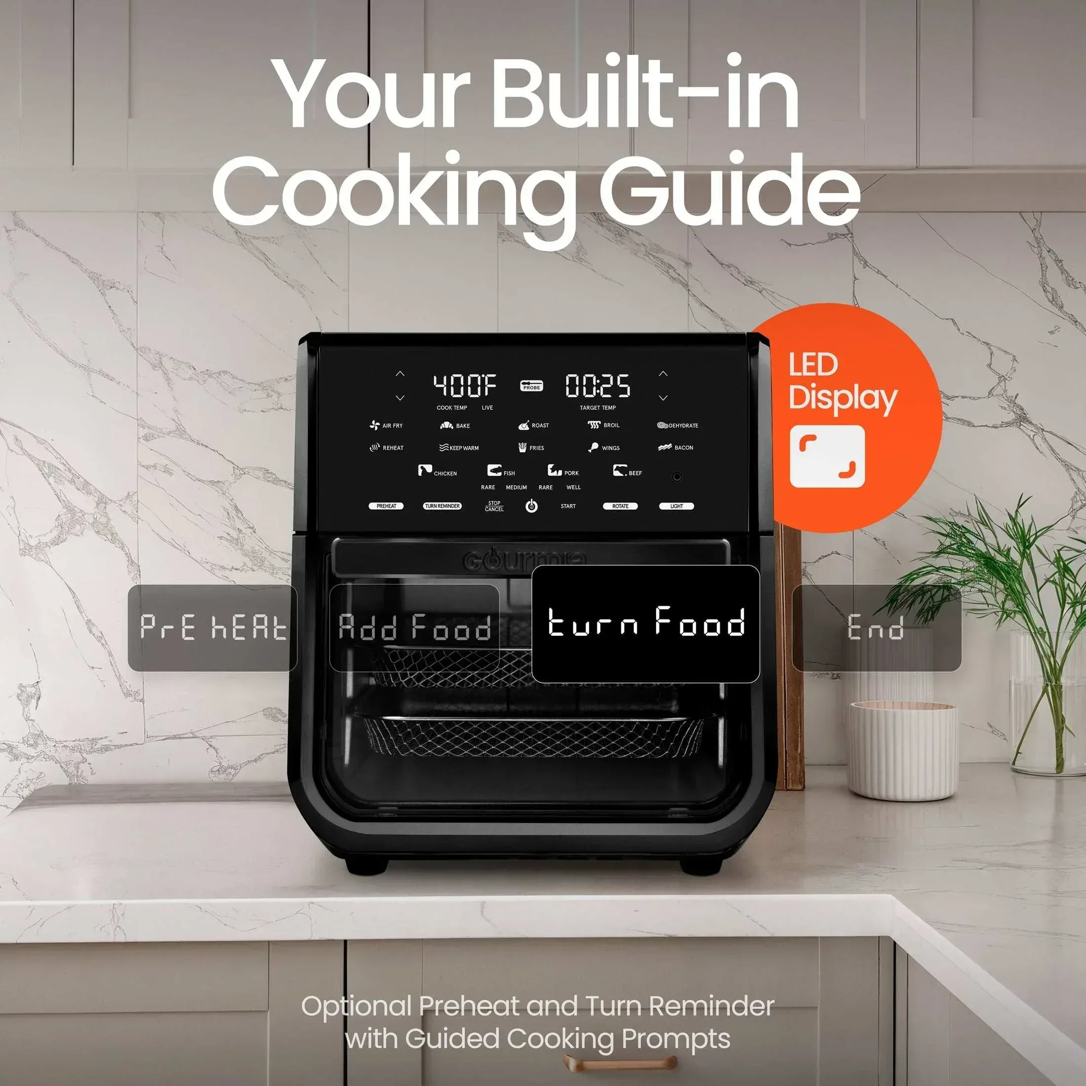 Gourmia All-in-One 14-Quart Air Fryer, Oven, Rotisserie, Dehydrator with Temperature Probe, Stainless Steel - Image 10