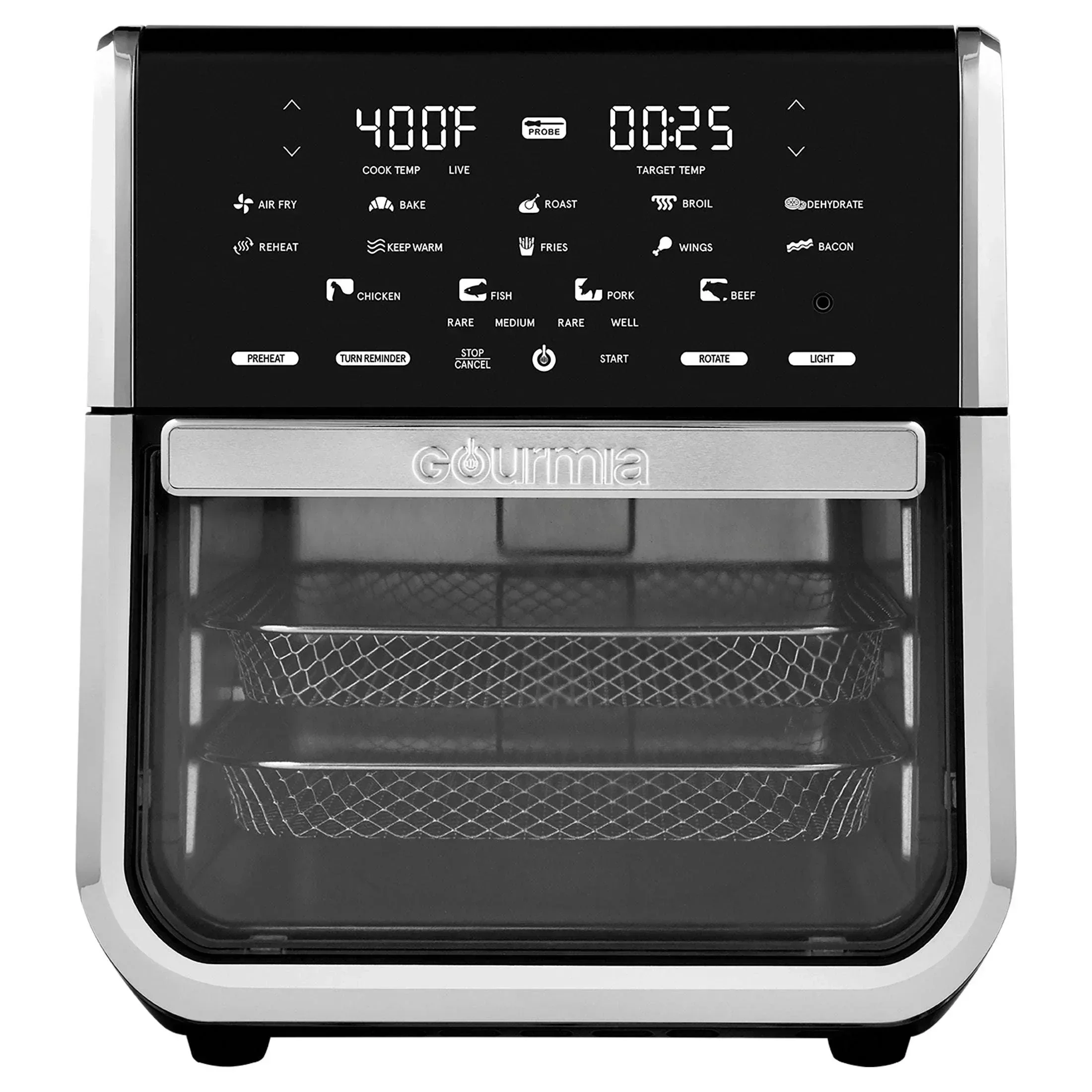 Gourmia All-in-One 14-Quart Air Fryer, Oven, Rotisserie, Dehydrator with Temperature Probe, Stainless Steel - Image 11