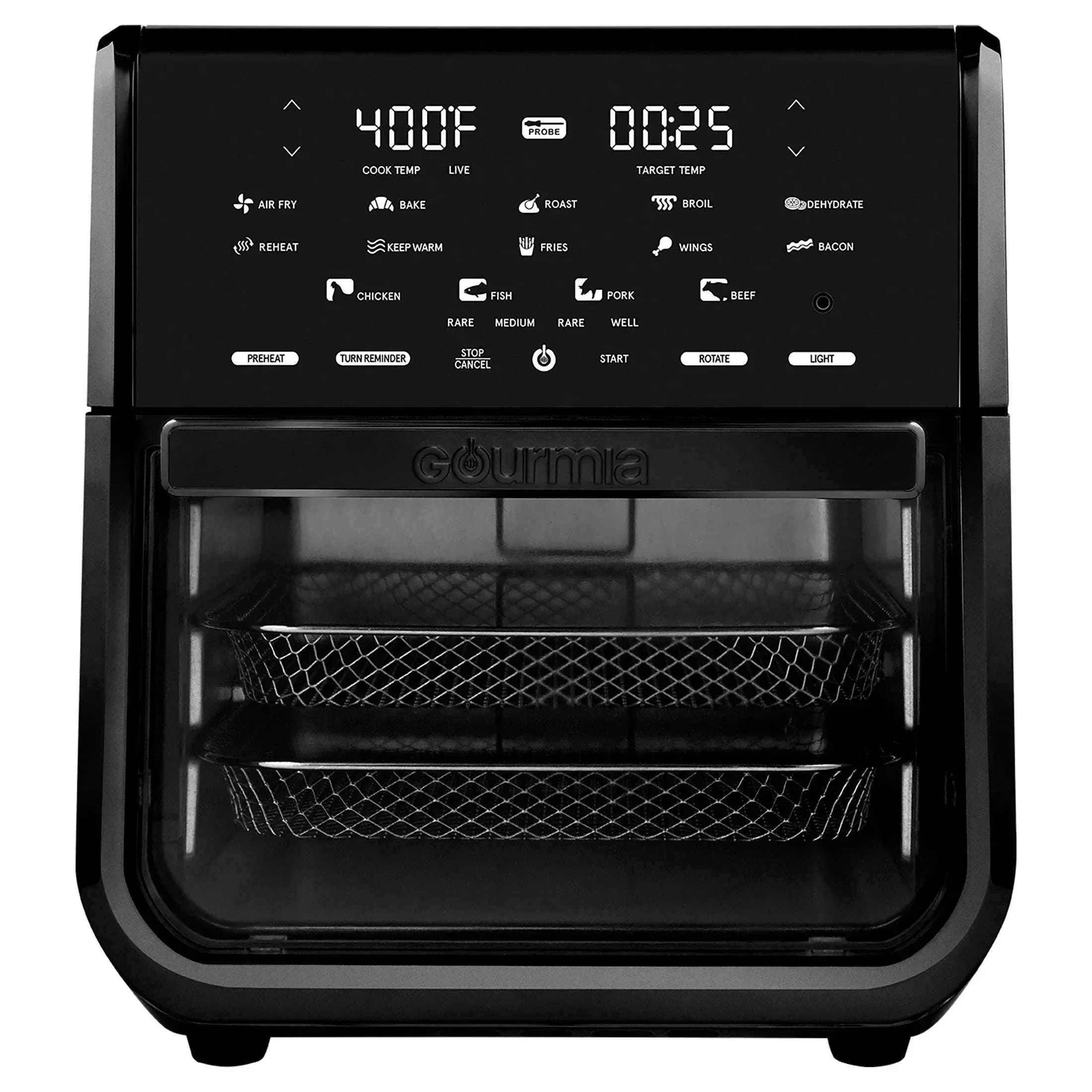 Gourmia All-in-One 14-Quart Air Fryer, Oven, Rotisserie, Dehydrator with Temperature Probe, Stainless Steel - Image 2