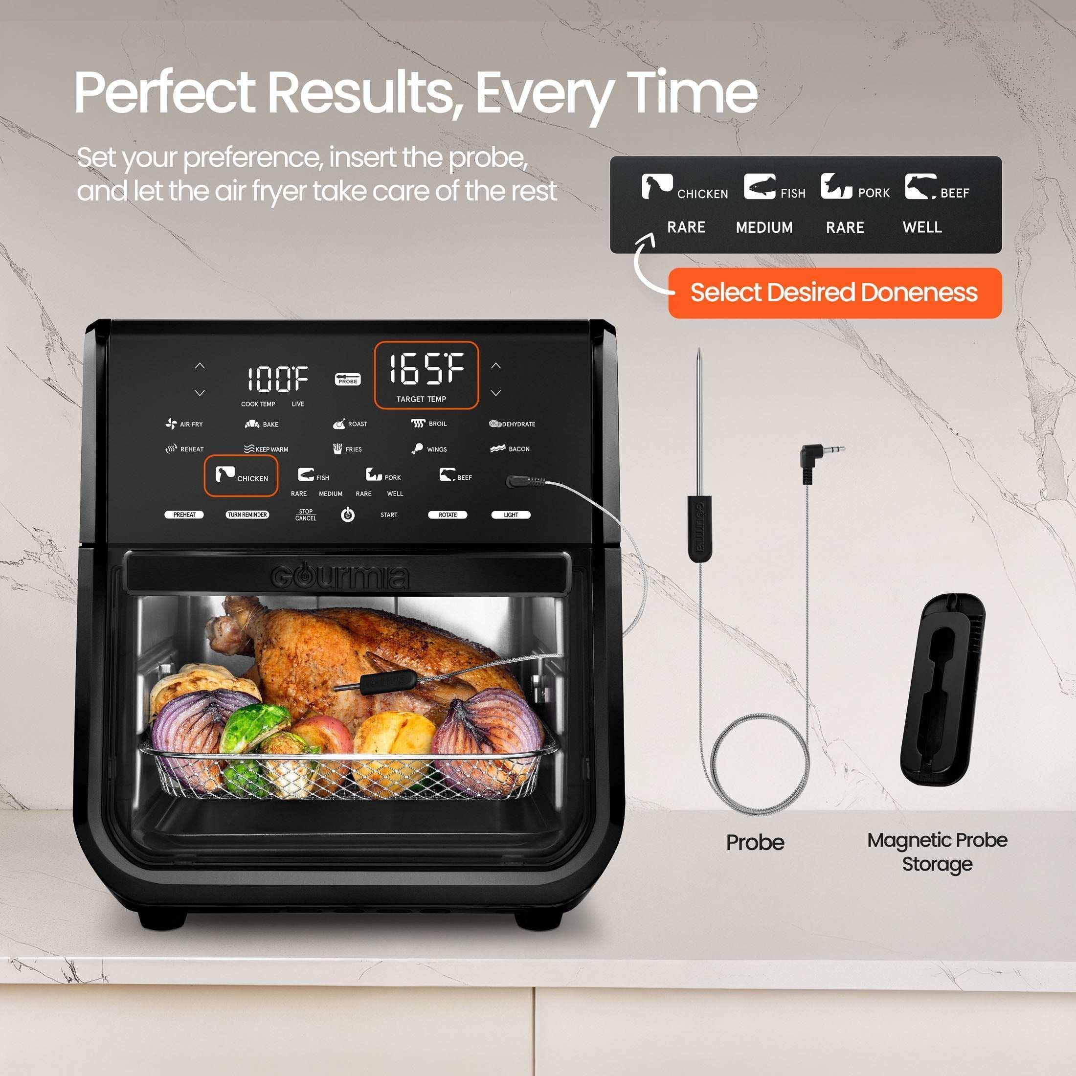 Gourmia All-in-One 14-Quart Air Fryer, Oven, Rotisserie, Dehydrator with Temperature Probe, Stainless Steel - Image 9