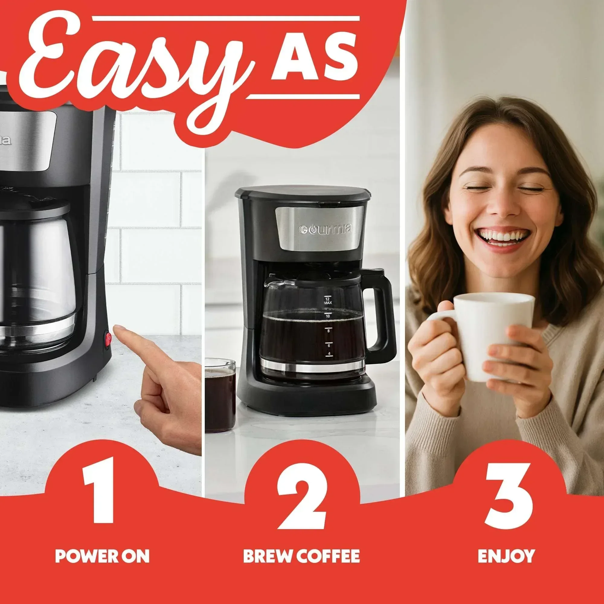 Gourmia One-Touch Coffee Maker 12 Cup with Pause & Serve, Auto Keep Warm, Black - Image 8