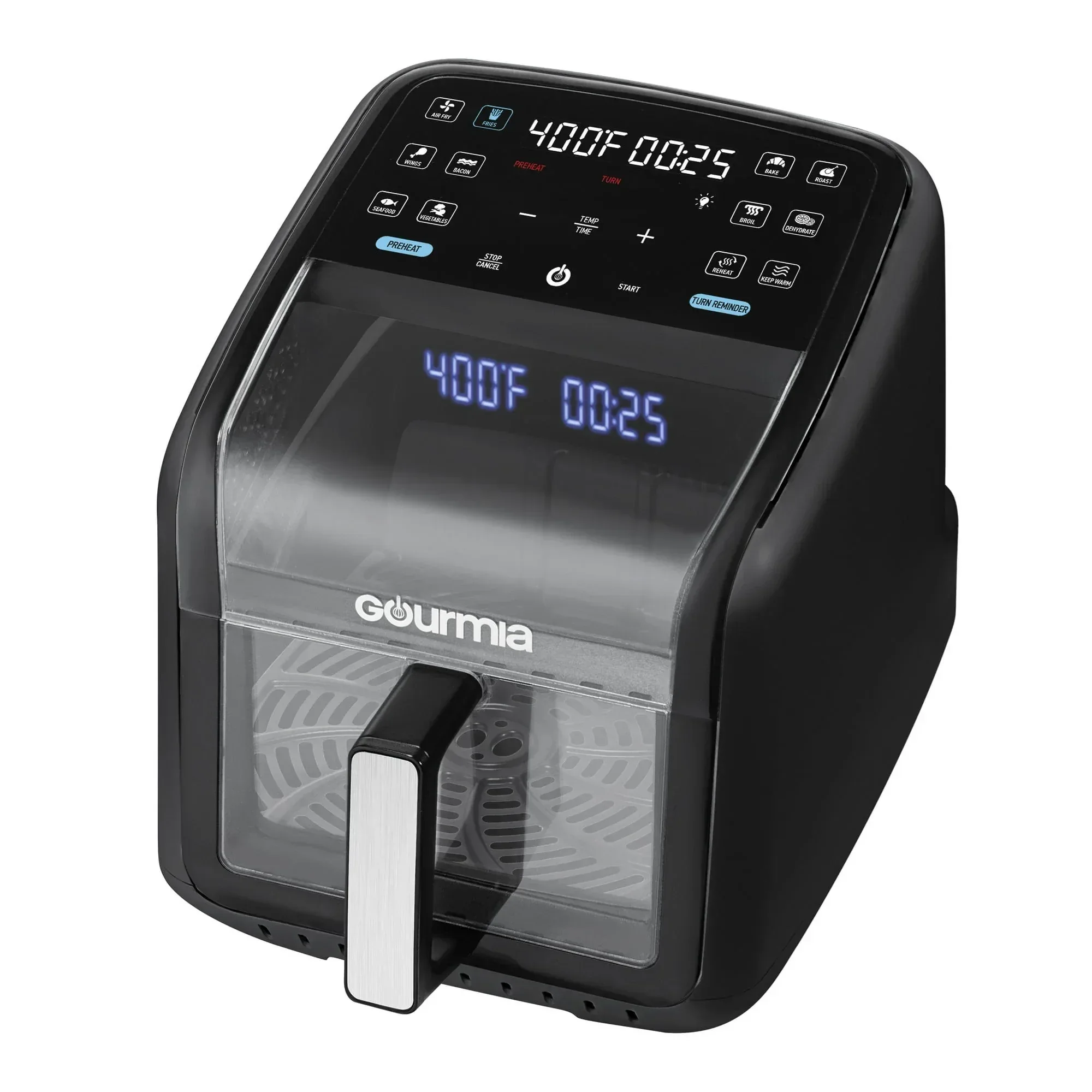Gourmia Panorama 7-QT Digital Air Fryer with Panoramic View, Holographic Display, & 12 Presets, Black