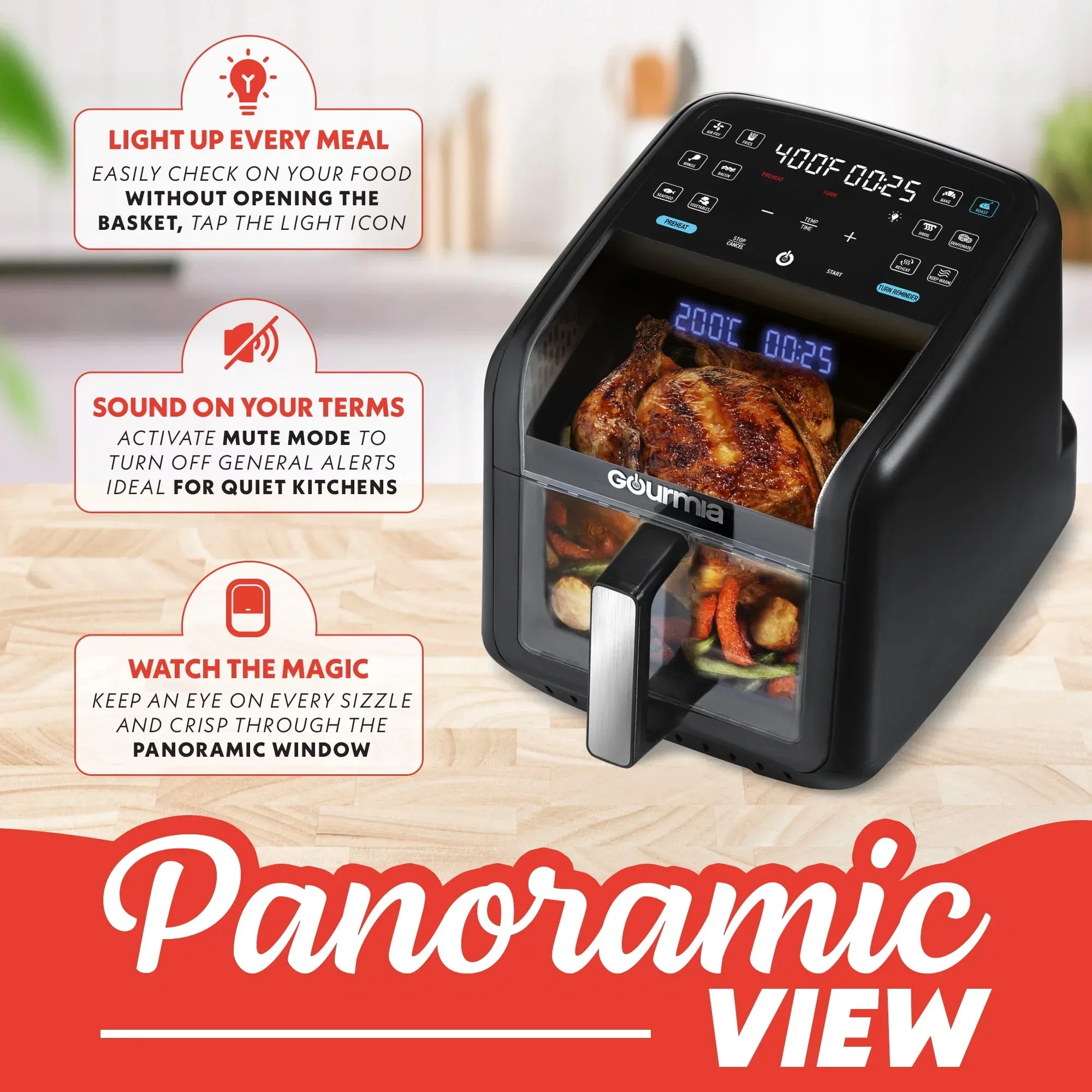 Gourmia Panorama 7-QT Digital Air Fryer with Panoramic View, Holographic Display, & 12 Presets, Black - Image 5